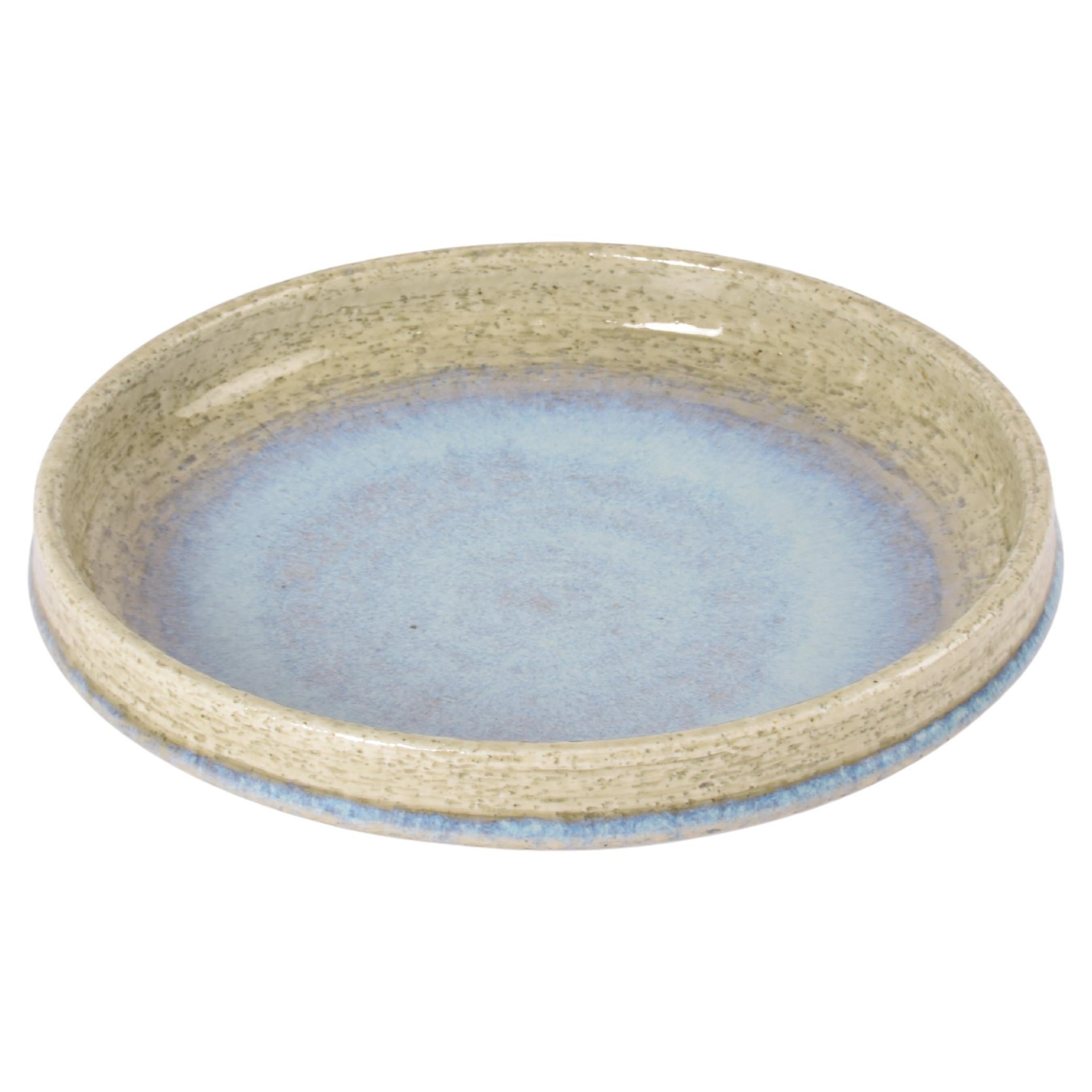 Ciotola bassa danese di metà secolo Palshus con ceramica Chamotte smaltata di verde e blu, anni '60 in vendita