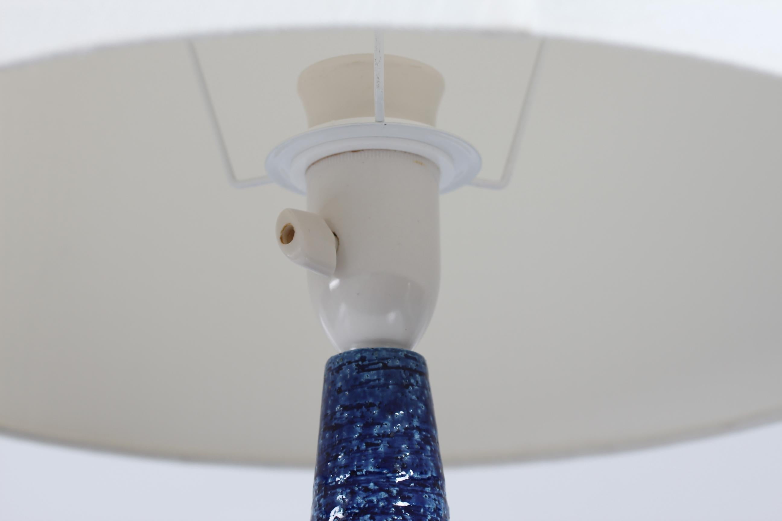 Mid-20th Century Danish Midcentury Palshus Tall Cobalt Blue Table Lamp with Lampshade, 1960s