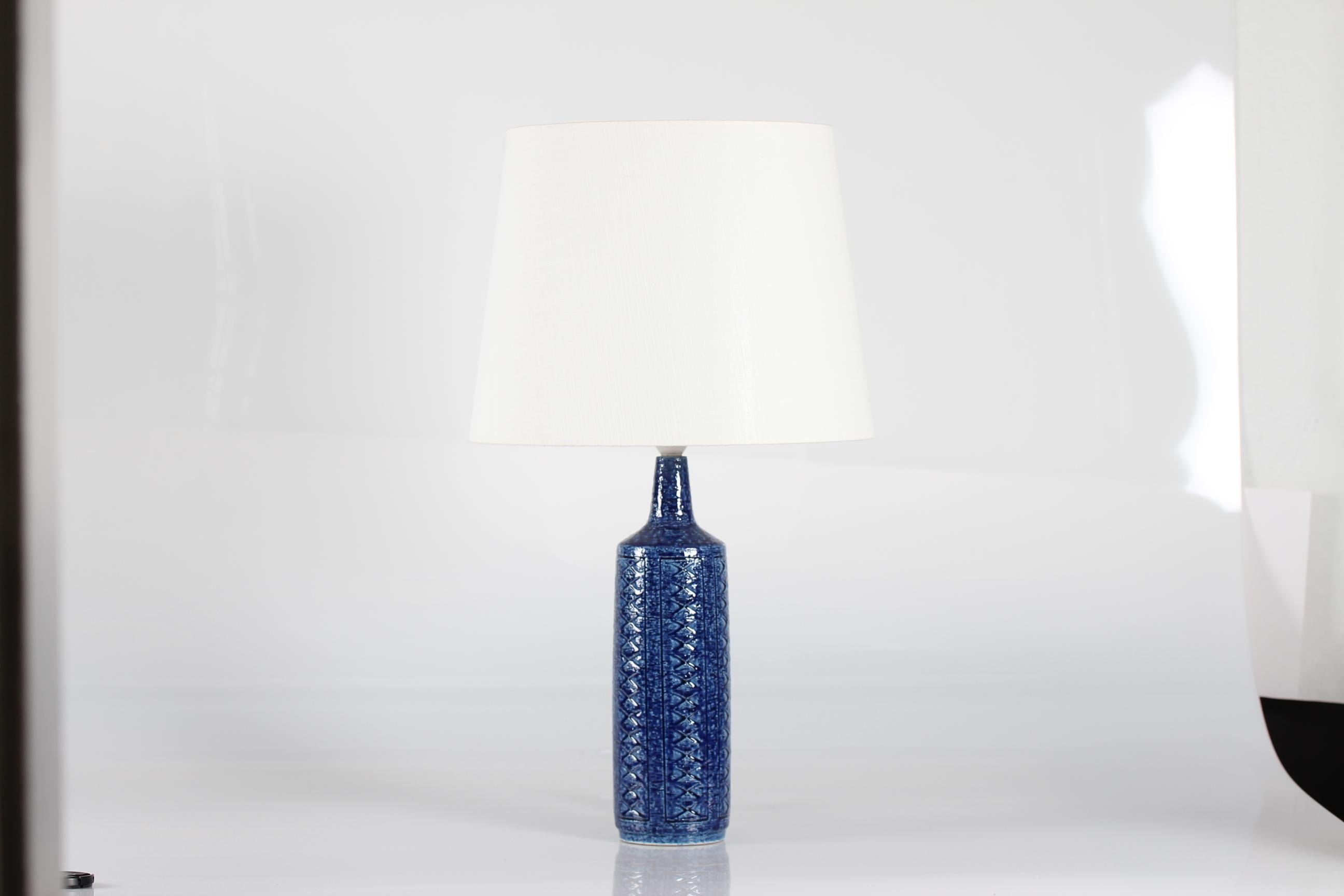 Ceramic Danish Midcentury Palshus Tall Cobalt Blue Table Lamp with Lampshade, 1960s