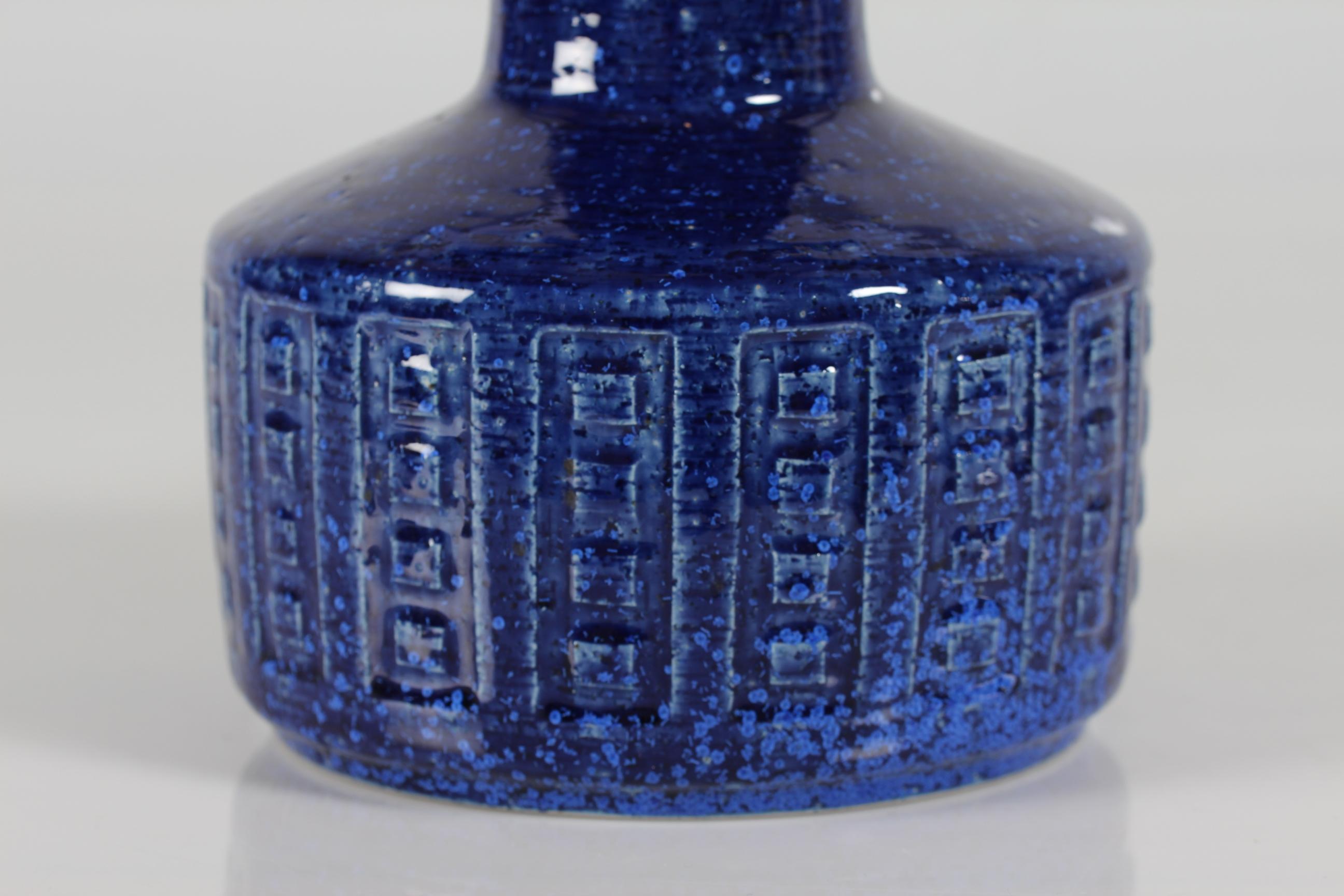 Ceramic Danish Midcentury Palshus Tall Cobalt Blue Table Lamp with New Lampshade, 1960s
