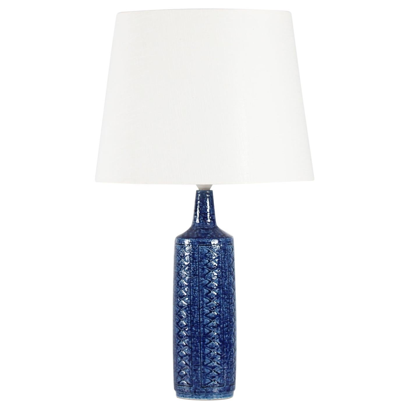 Danish Midcentury Palshus Tall Cobalt Blue Table Lamp with Lampshade, 1960s