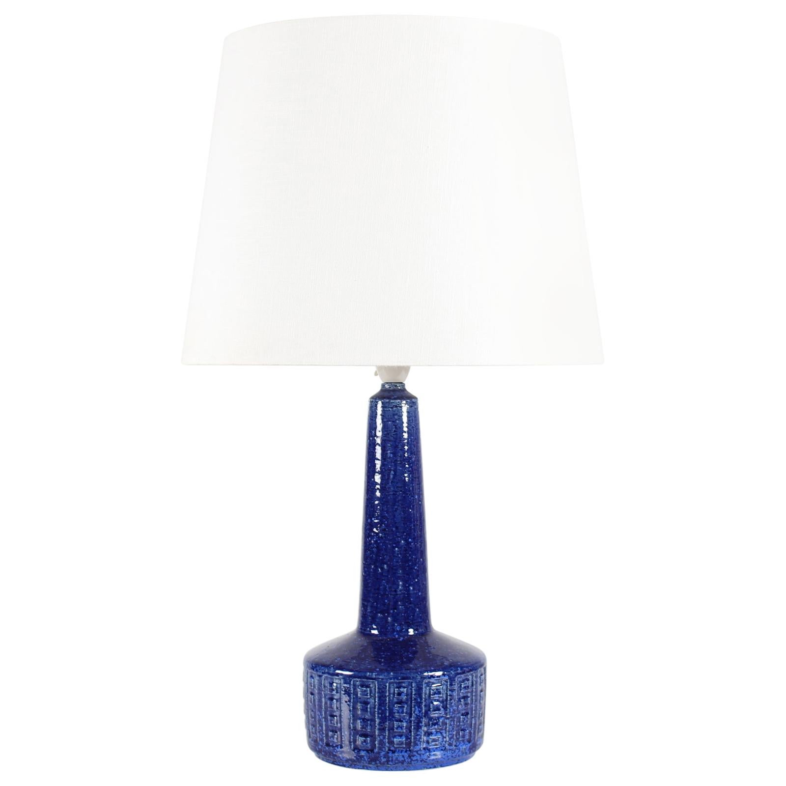 Danish Midcentury Palshus Tall Cobalt Blue Table Lamp with New Lampshade, 1960s