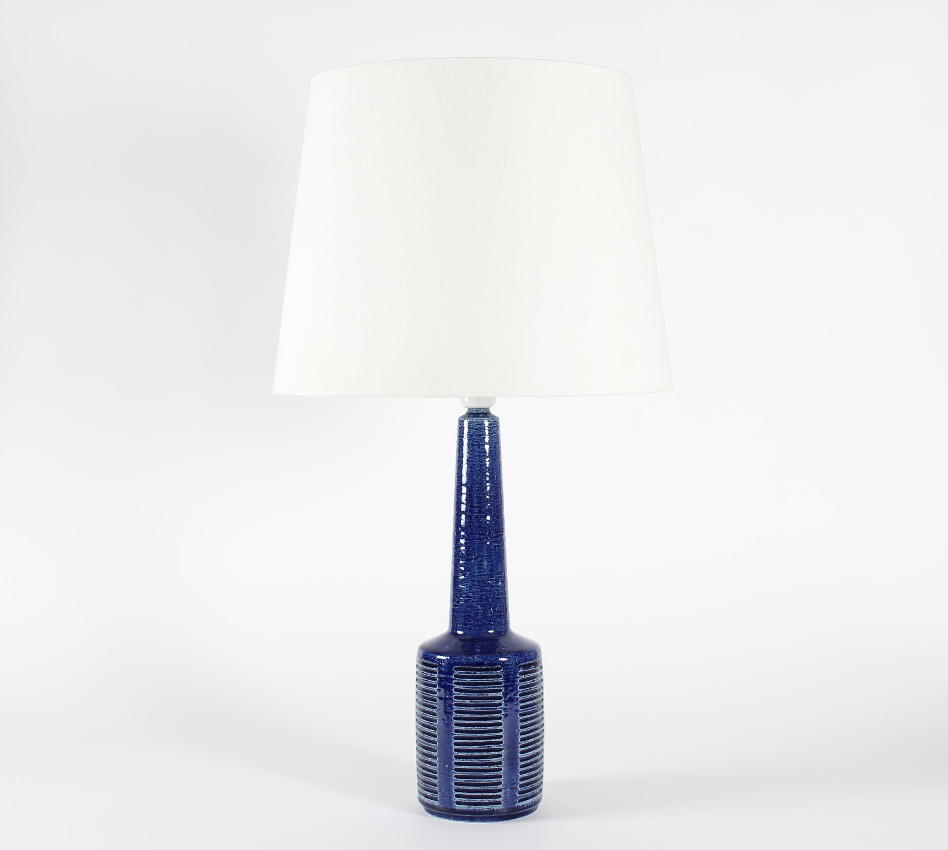 Ceramic Danish Midcentury Palshus Tall Table Lamp with Blue Glaze and Lampshade, 1960s