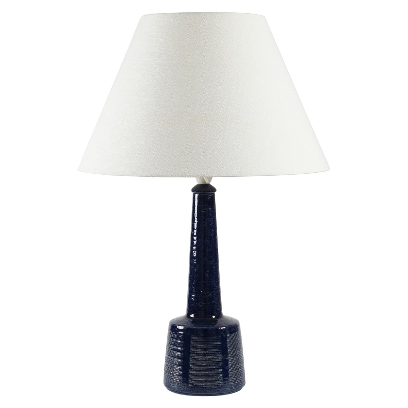 Danish Midcentury Palshus Tall Table Lamp with Blue Glaze and Lampshade, 1960s