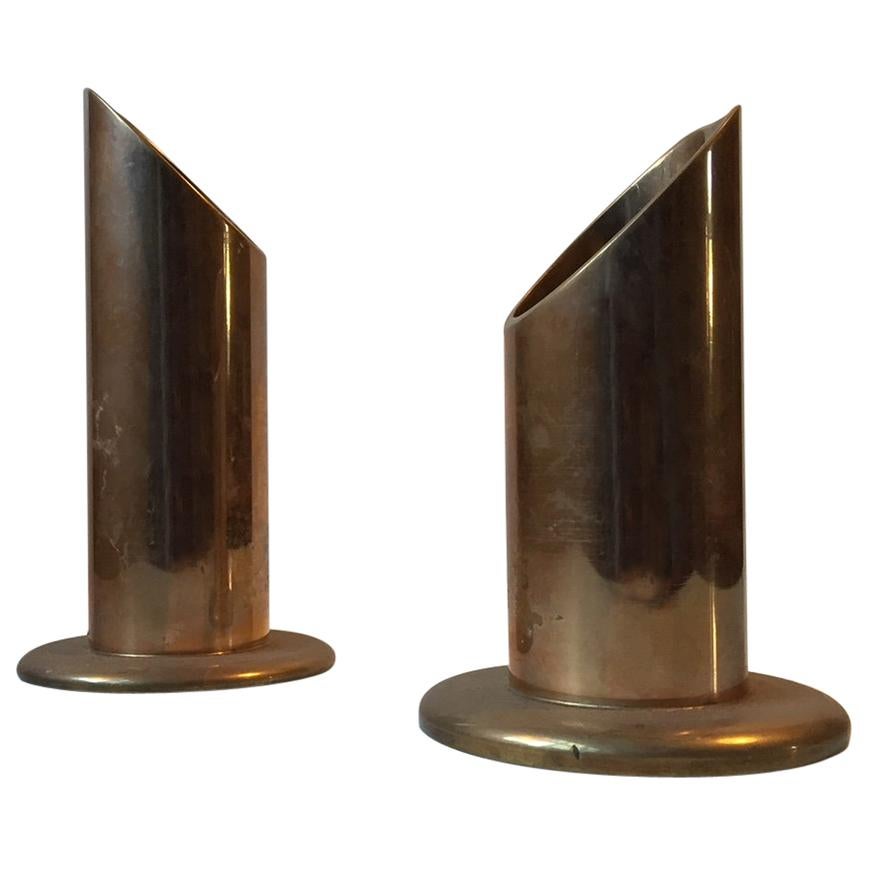 Danish Midcentury Pipe Candleholders in Brass from Danalux, 1960s