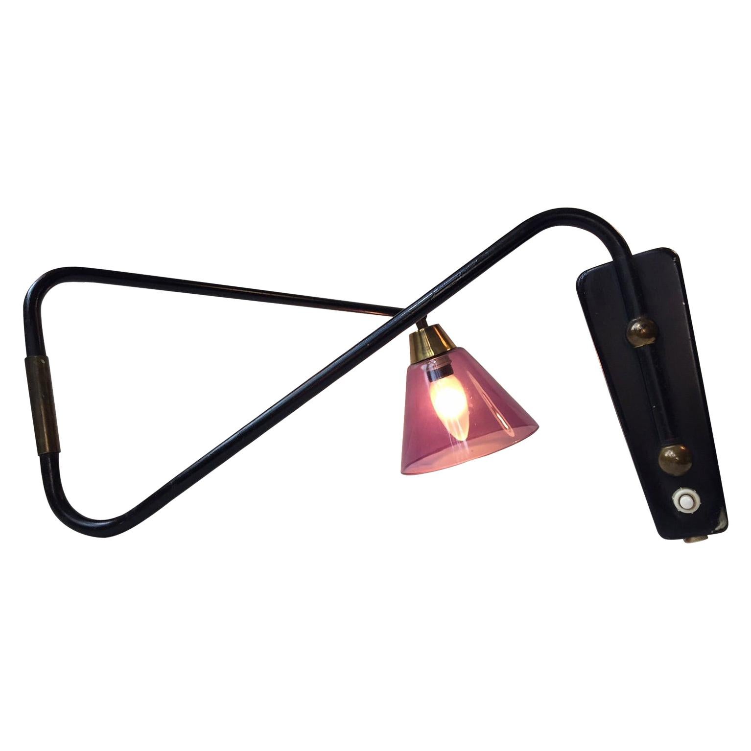 Danish Midcentury Purple Shaded Swing Arm Wall Light, 1950s