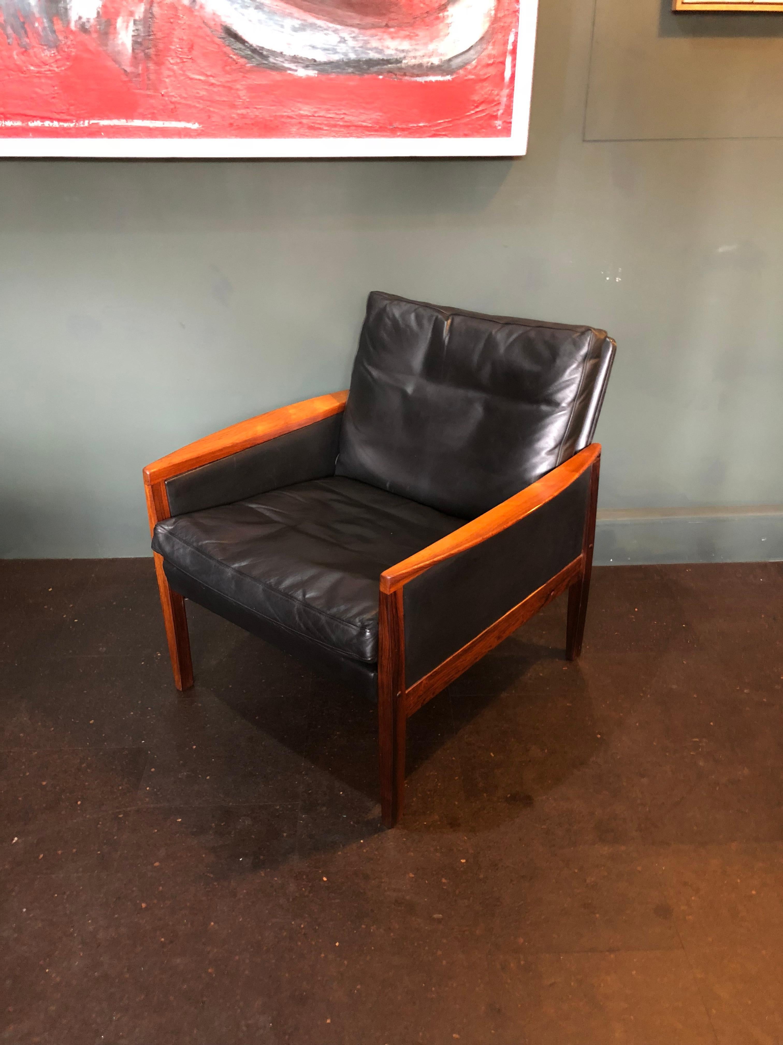 Danish Midcentury Rosewood and Leather Armchair by Hans Olsen 5