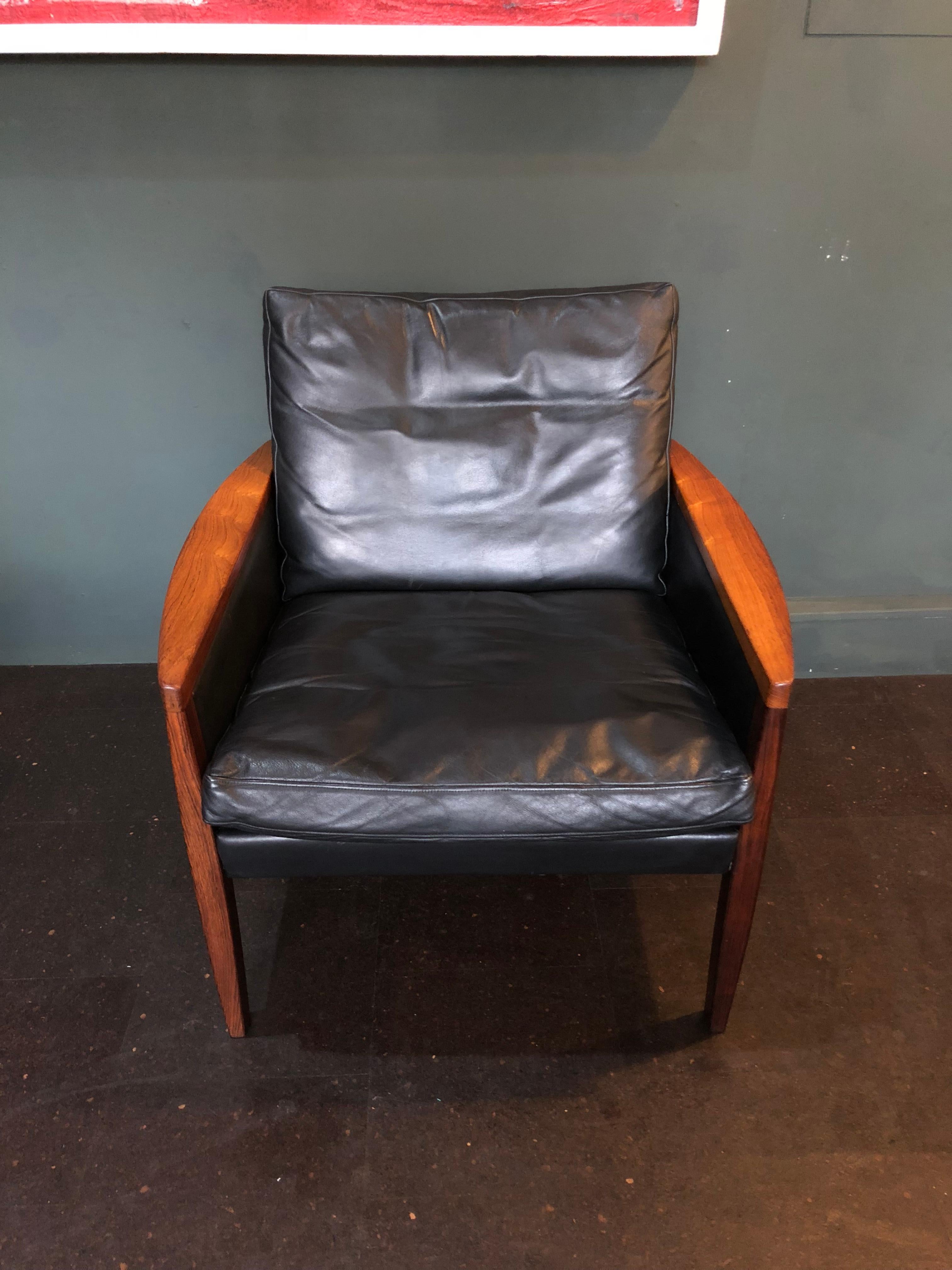 Danish Midcentury Rosewood and Leather Armchair by Hans Olsen 6