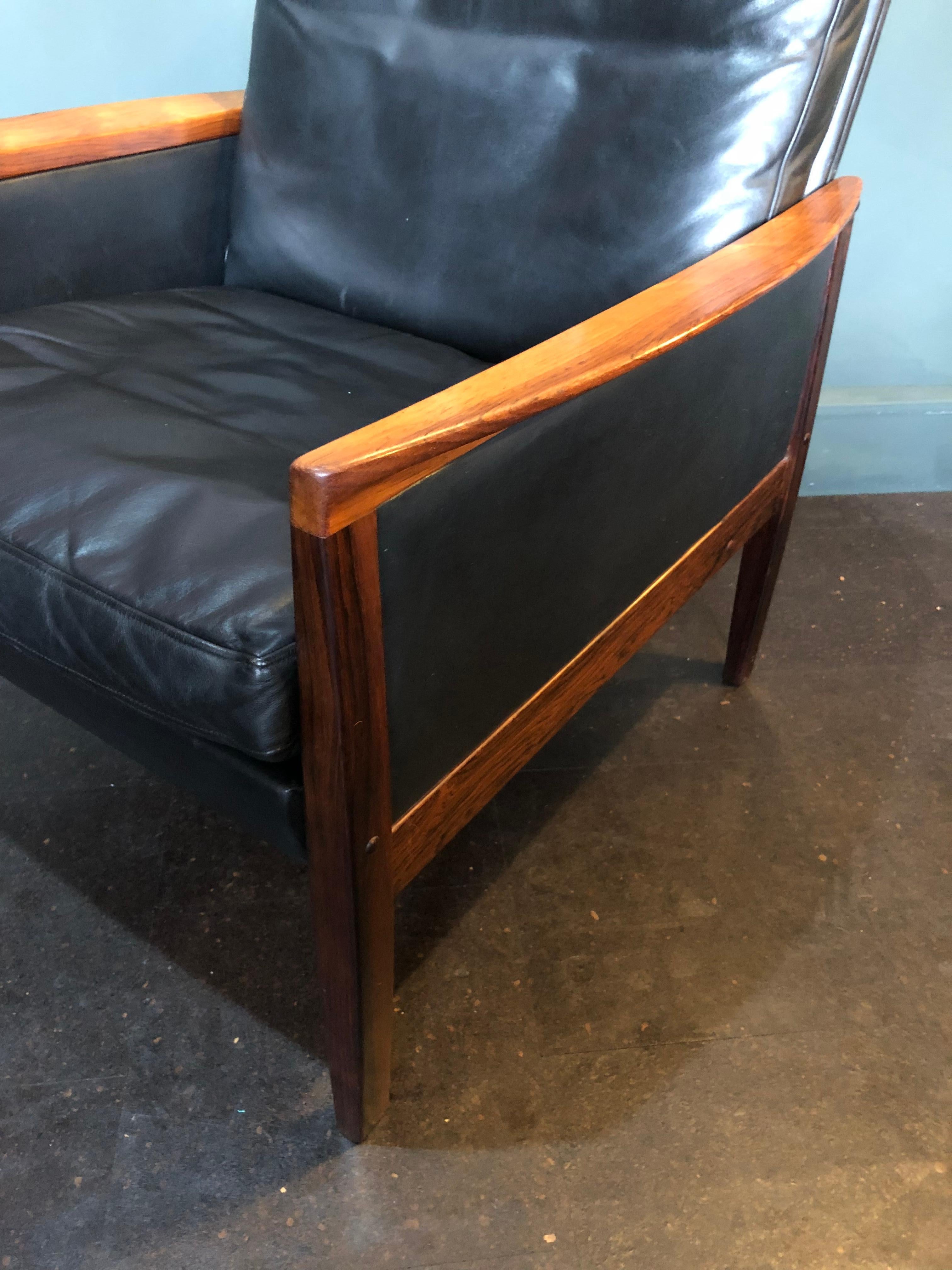 Danish Midcentury Rosewood and Leather Armchair by Hans Olsen 7