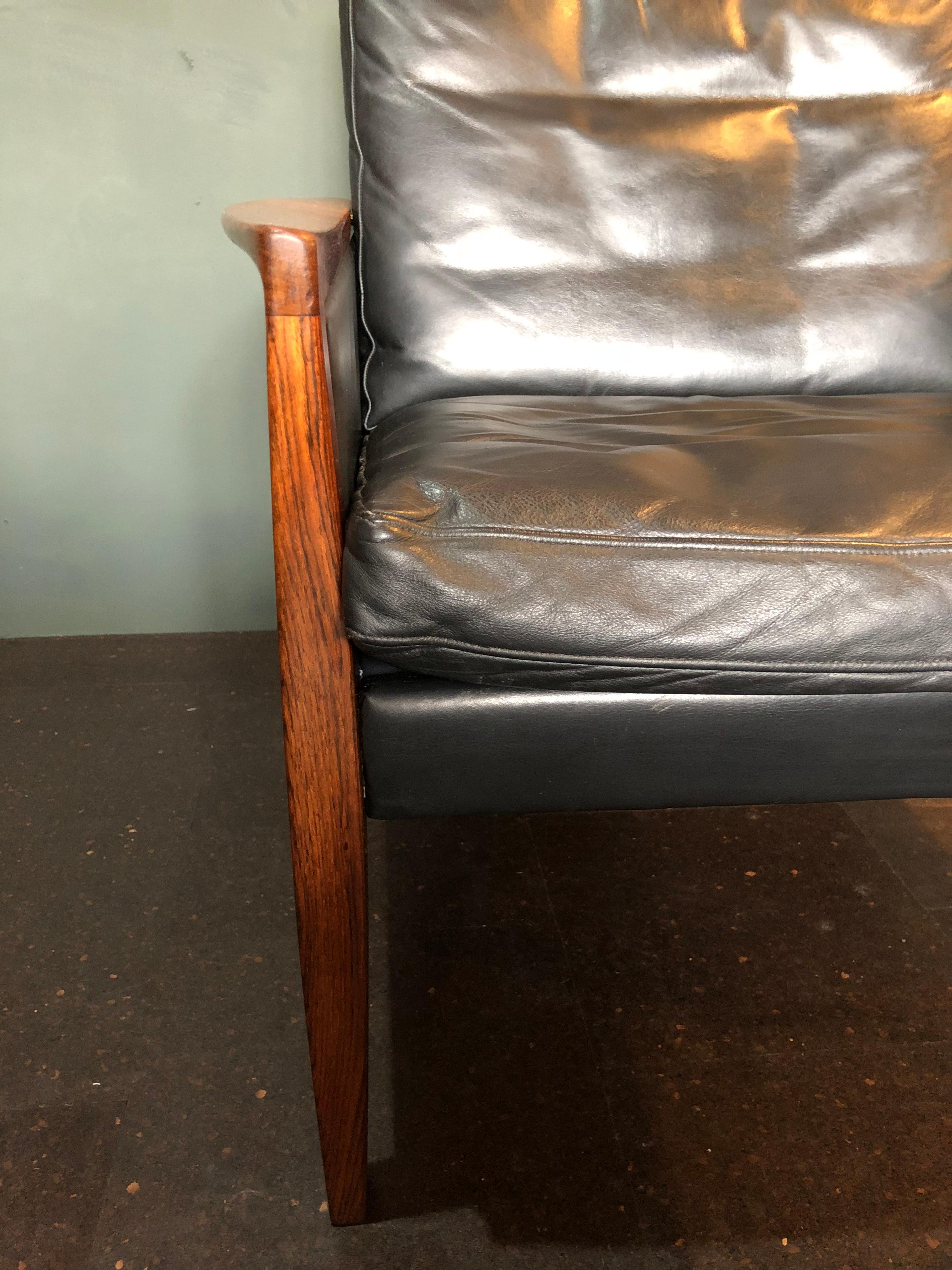 Mid-Century Modern Danish Midcentury Rosewood and Leather Armchair by Hans Olsen