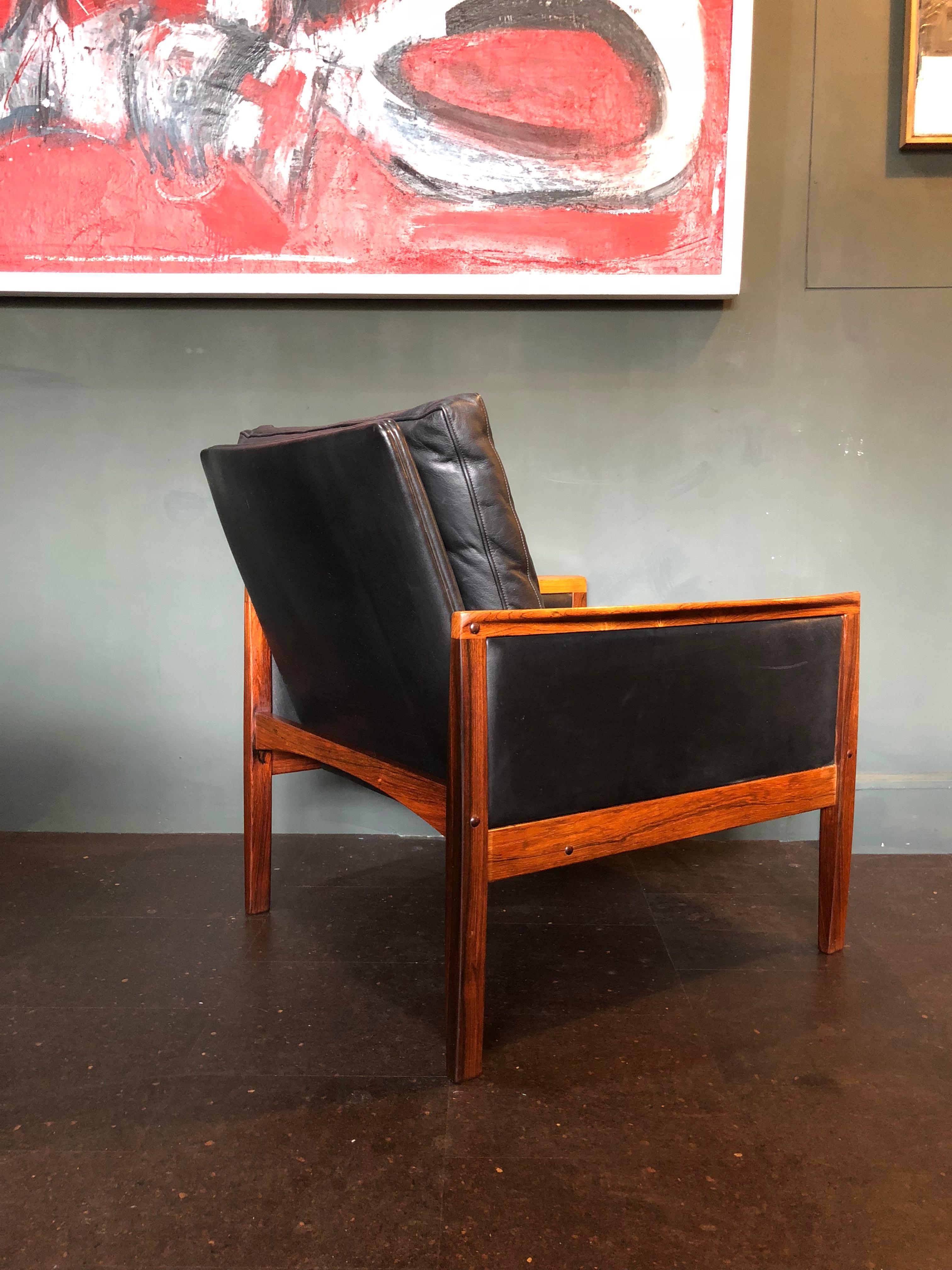 20th Century Danish Midcentury Rosewood and Leather Armchair by Hans Olsen