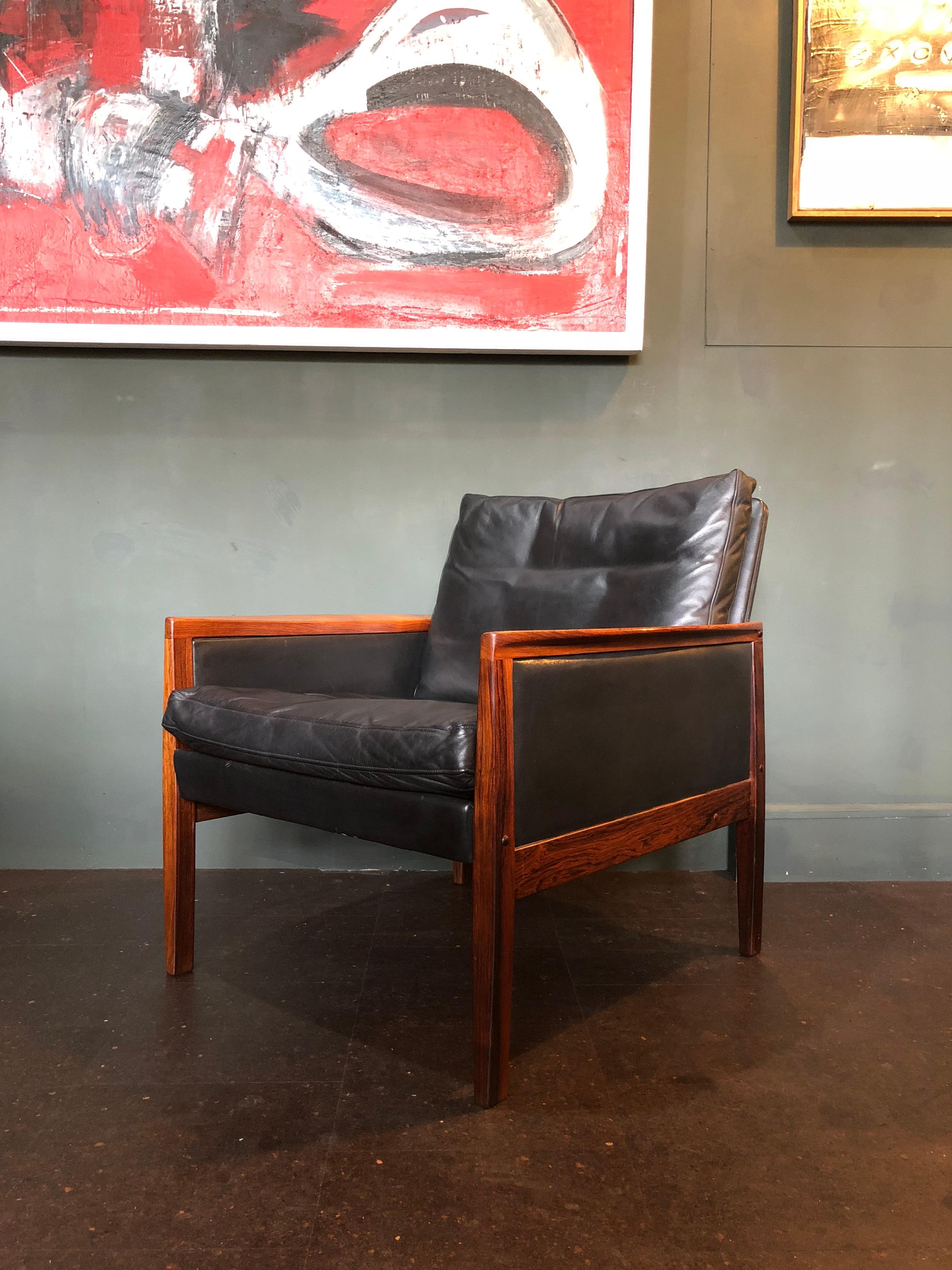 Danish Midcentury Rosewood and Leather Armchair by Hans Olsen 3