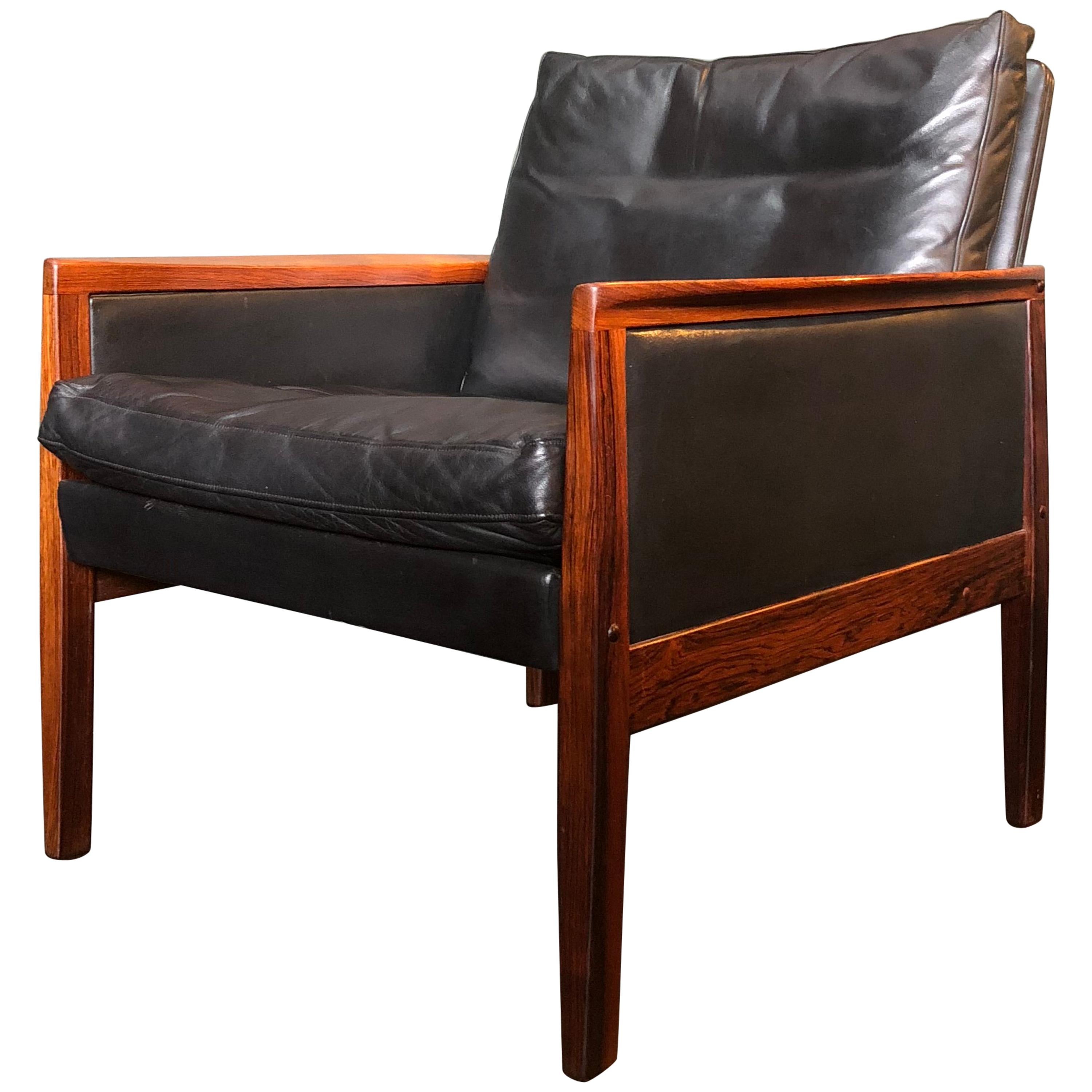 Danish Midcentury Rosewood and Leather Armchair by Hans Olsen