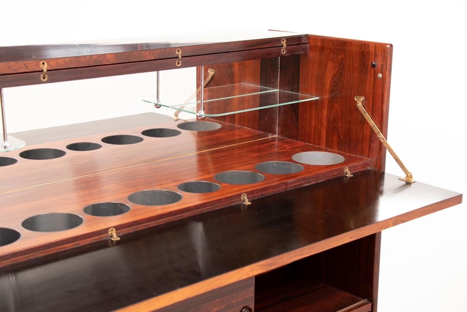 Veneer Danish Midcentury Rosewood Bar by J Skaaning & Son & Brdr. Andersen, circa 1960