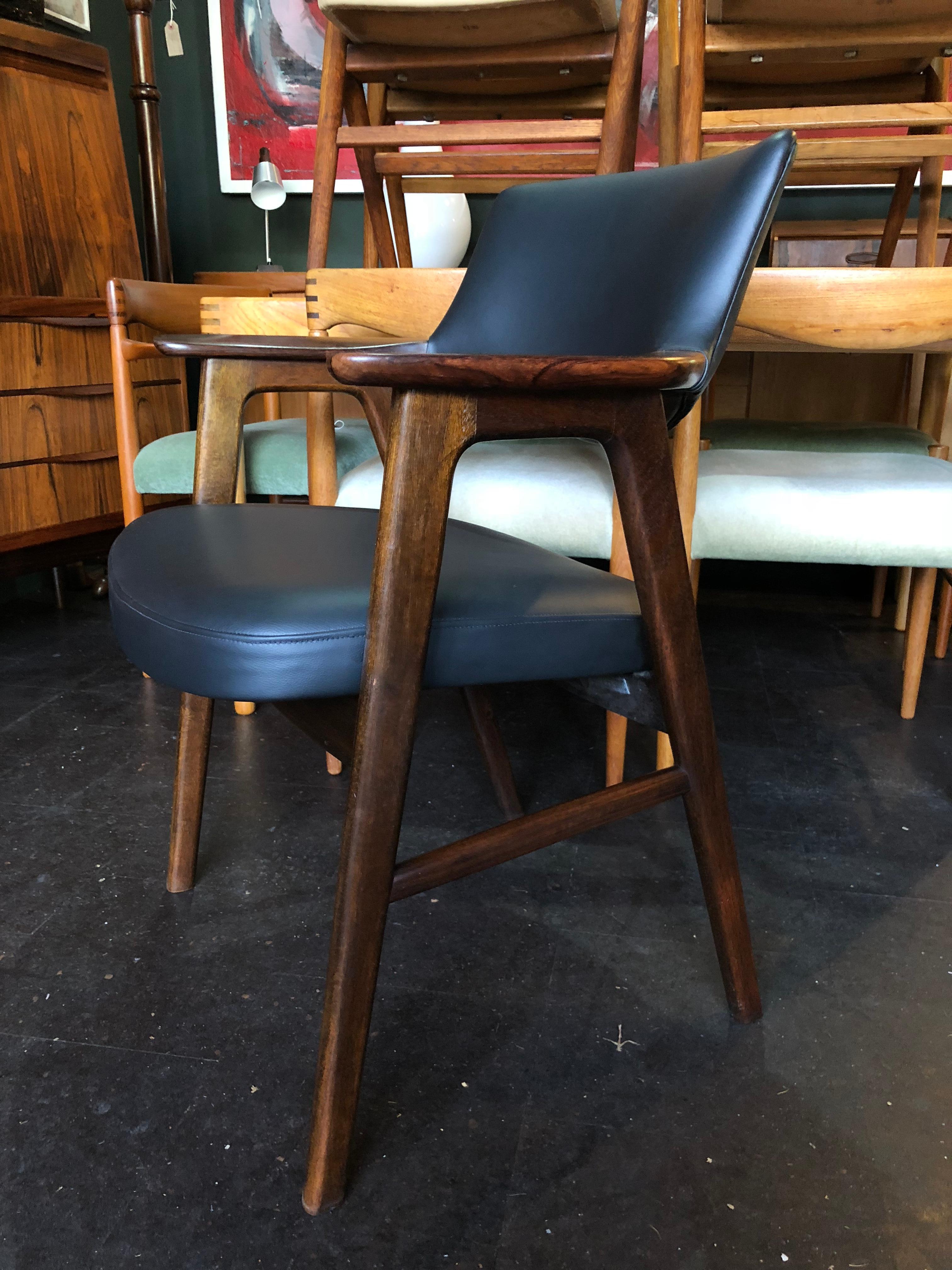 Leather Danish Midcentury Rosewood Chairs, Erik Kirkegaard, 6 available.