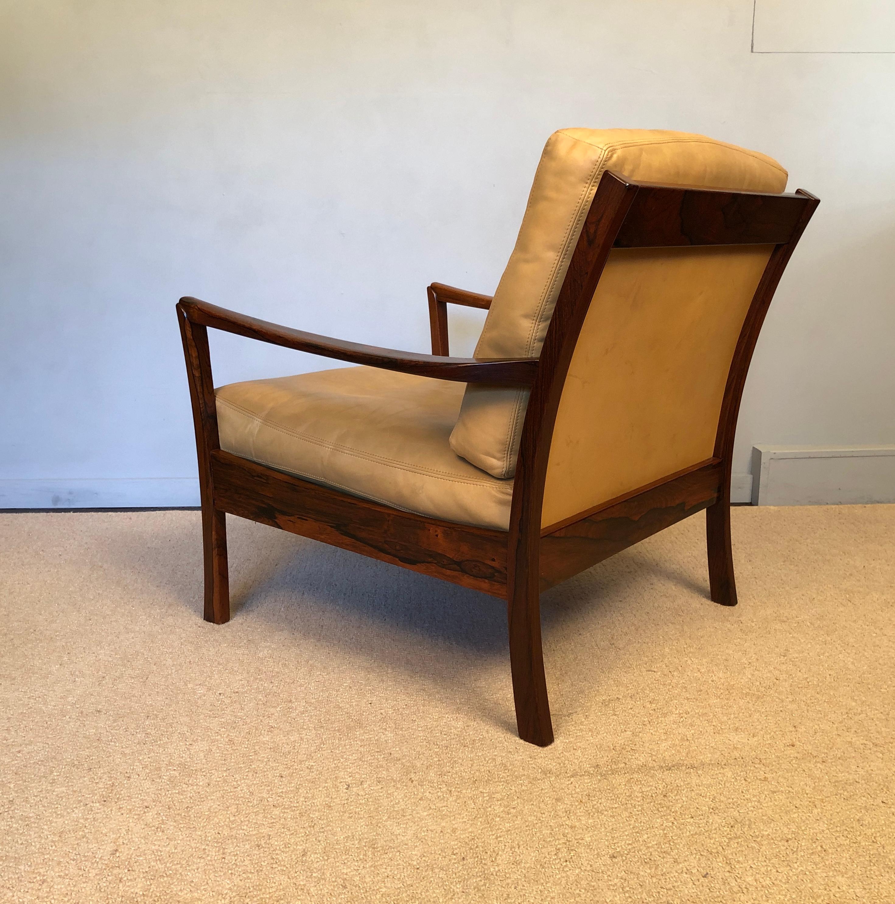 Danish Midcentury Rosewood Lounge Chair, Tan Leather 5