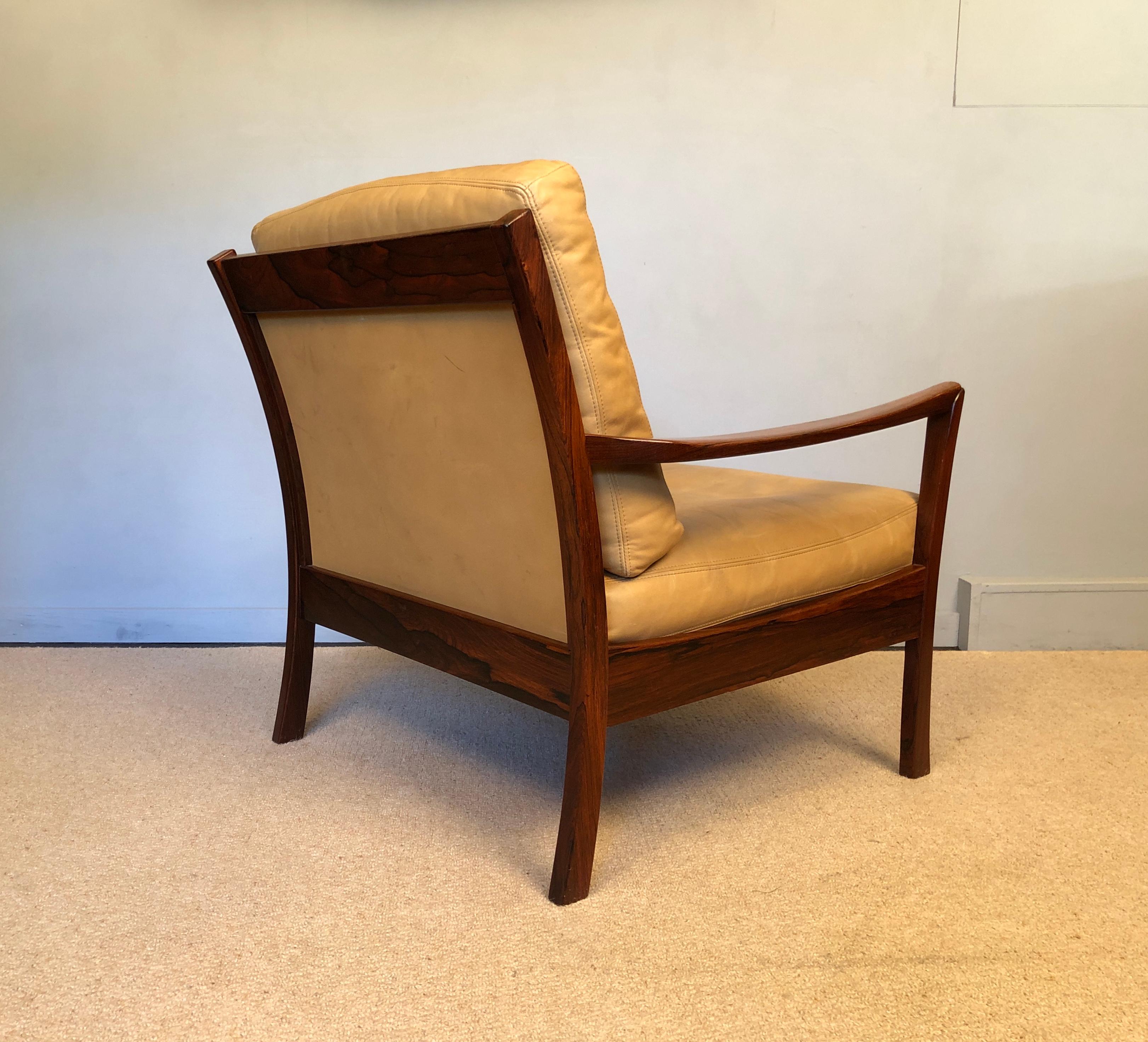 Danish Midcentury Rosewood Lounge Chair, Tan Leather 7