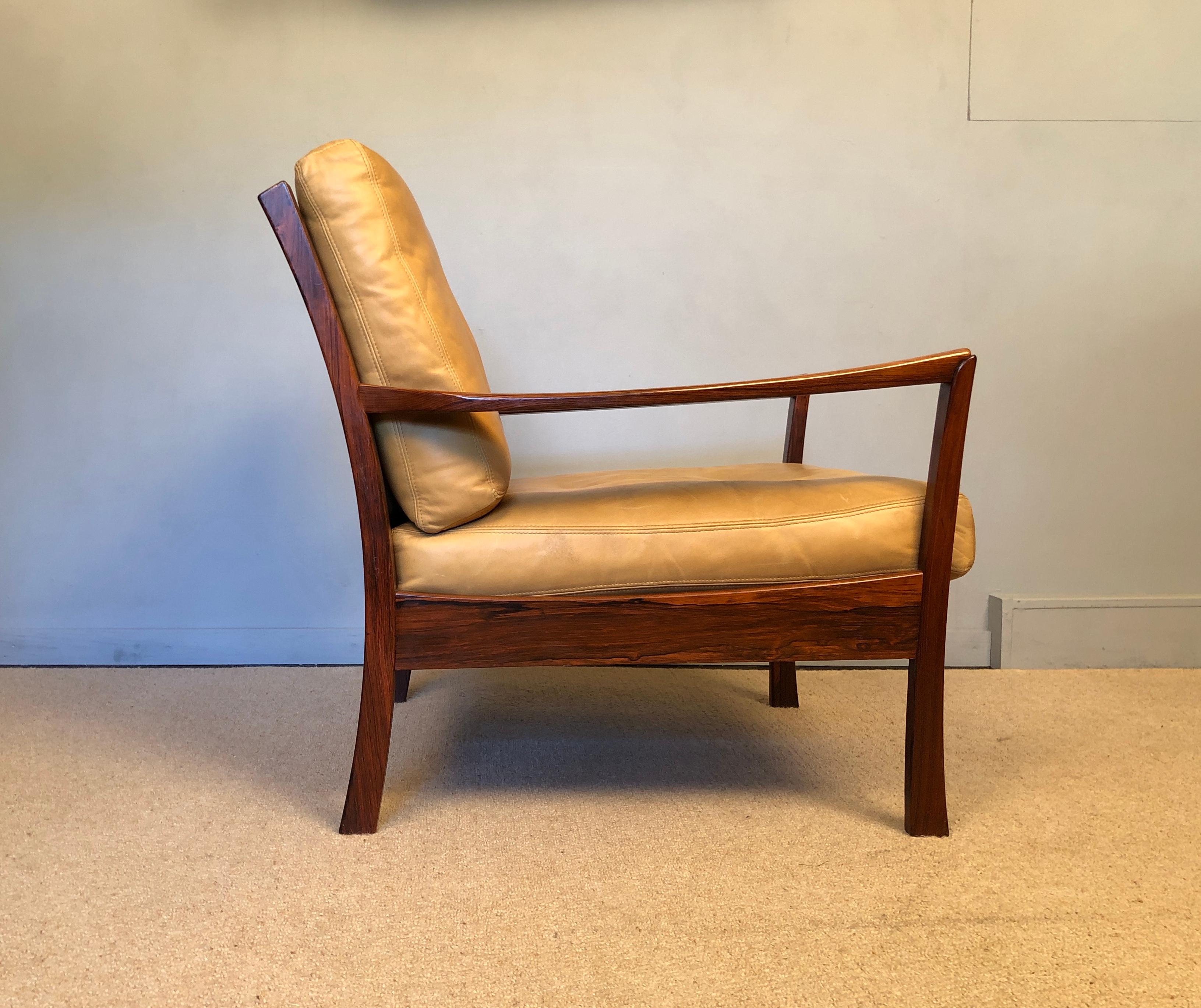 Danish Midcentury Rosewood Lounge Chair, Tan Leather 8