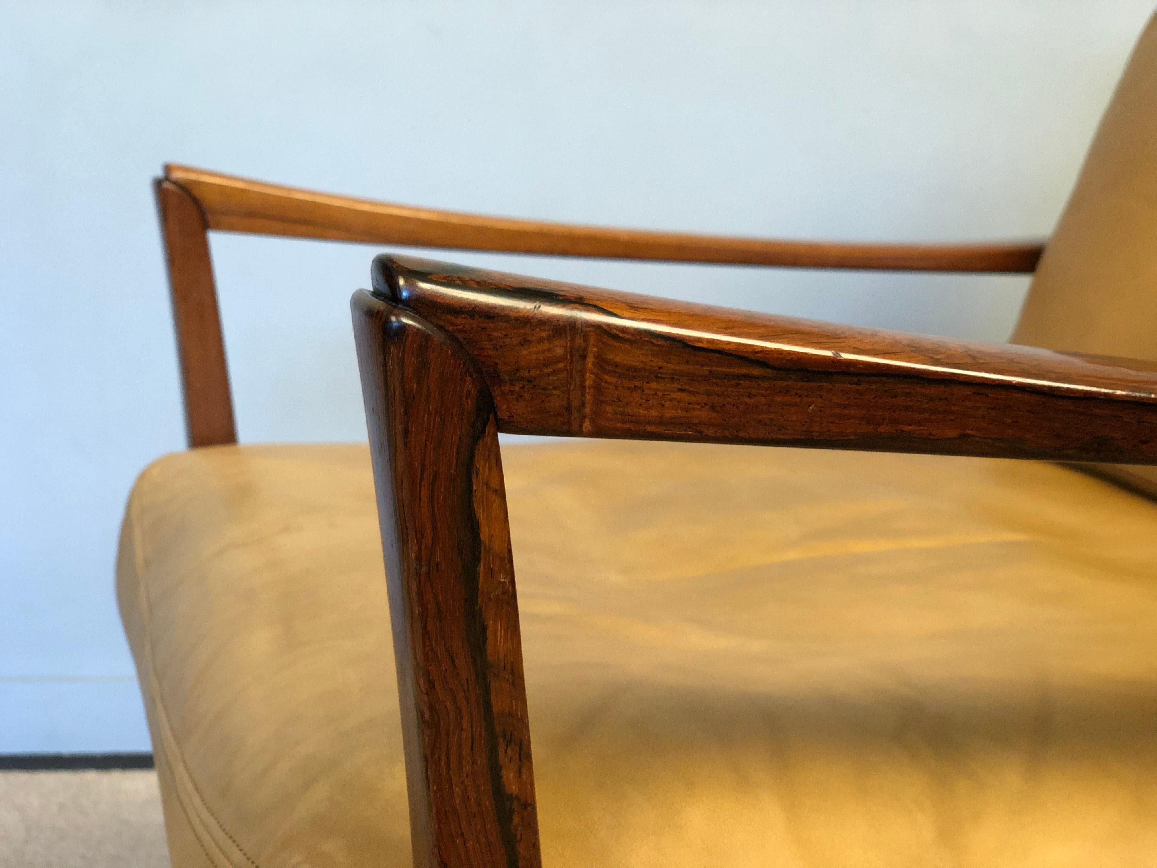 Danish Midcentury Rosewood Lounge Chair, Tan Leather 2