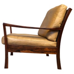 Danish Midcentury Rosewood Lounge Chair, Tan Leather