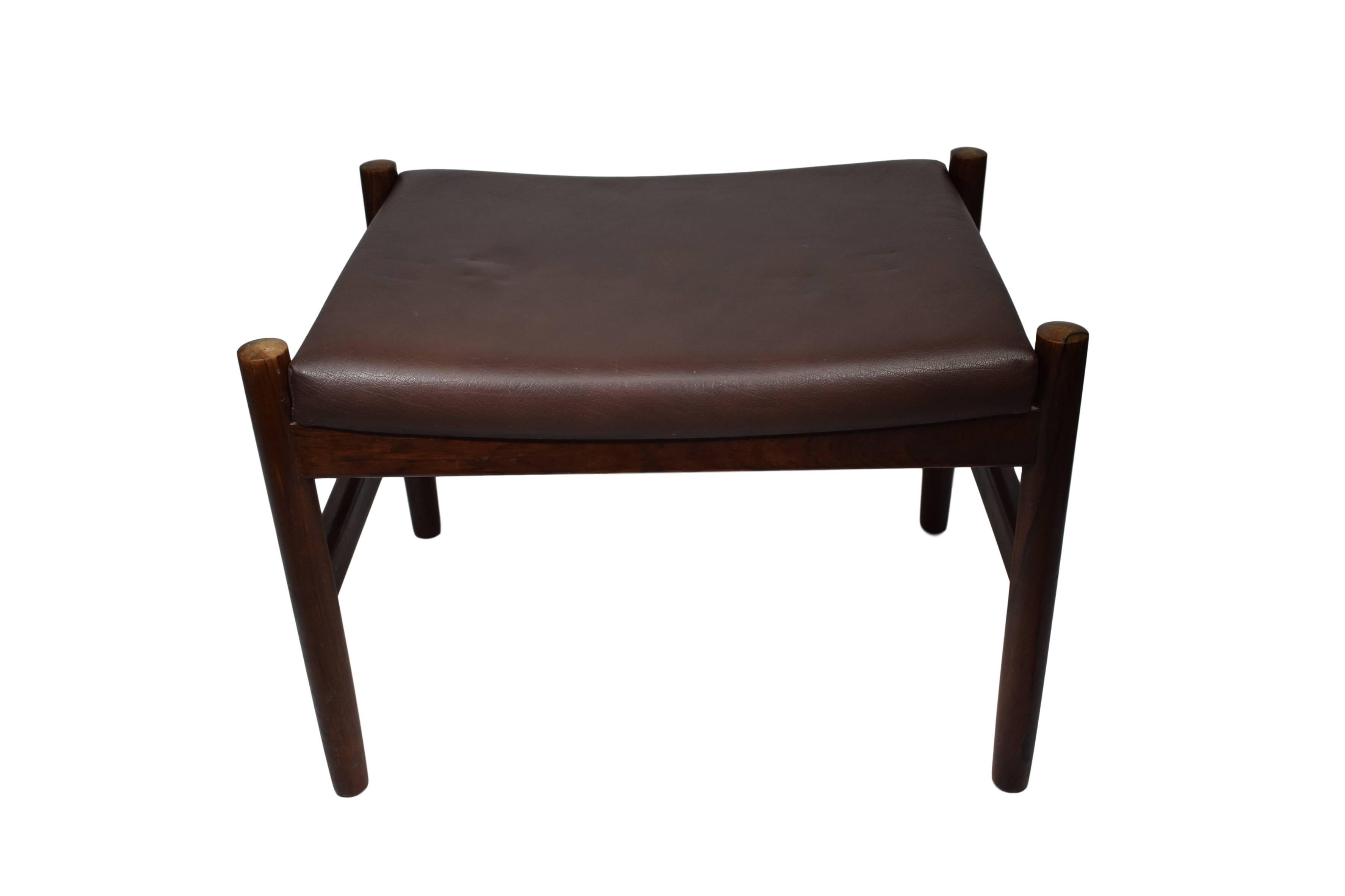 Danish Midcentury Rosewood Ottoman by Spøttrup, Brown Leather, Stamped In Good Condition For Sale In Denmark, DK