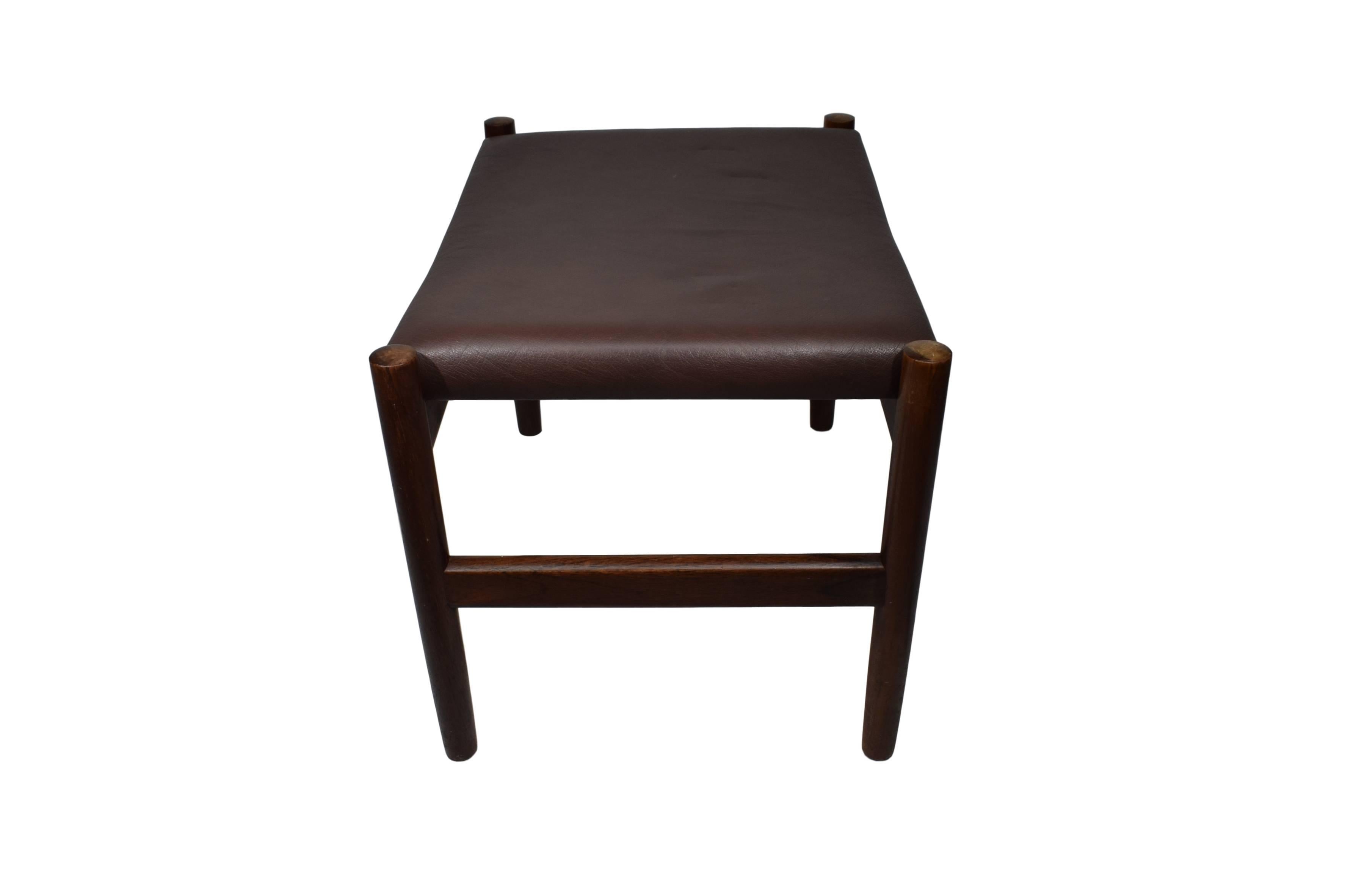 Mid-20th Century Danish Midcentury Rosewood Ottoman by Spøttrup, Brown Leather, Stamped For Sale