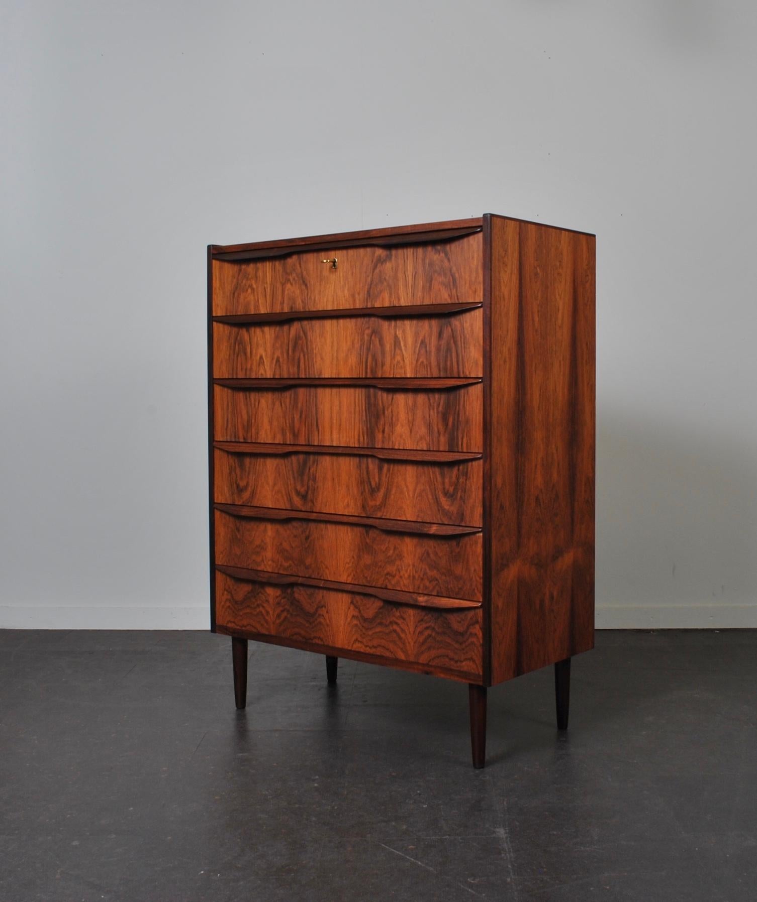 Danish Midcentury Rosewood Tallboy, Chest of Drawers 5