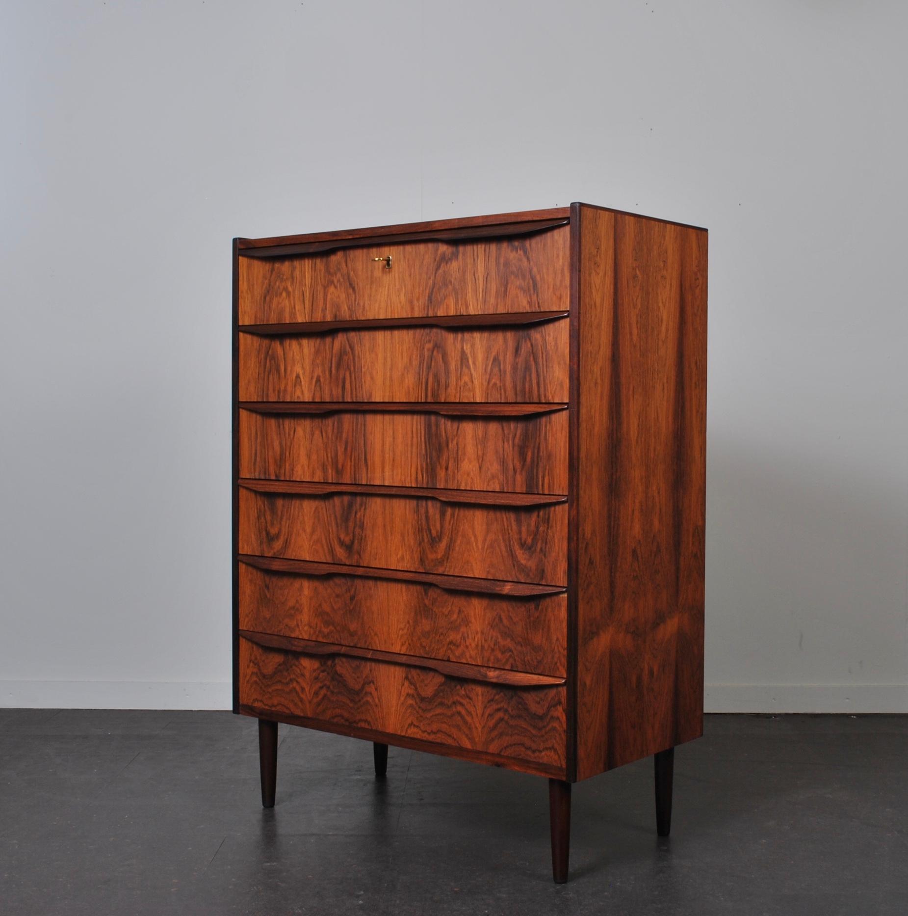 Danish Midcentury Rosewood Tallboy, Chest of Drawers In Good Condition In London, GB