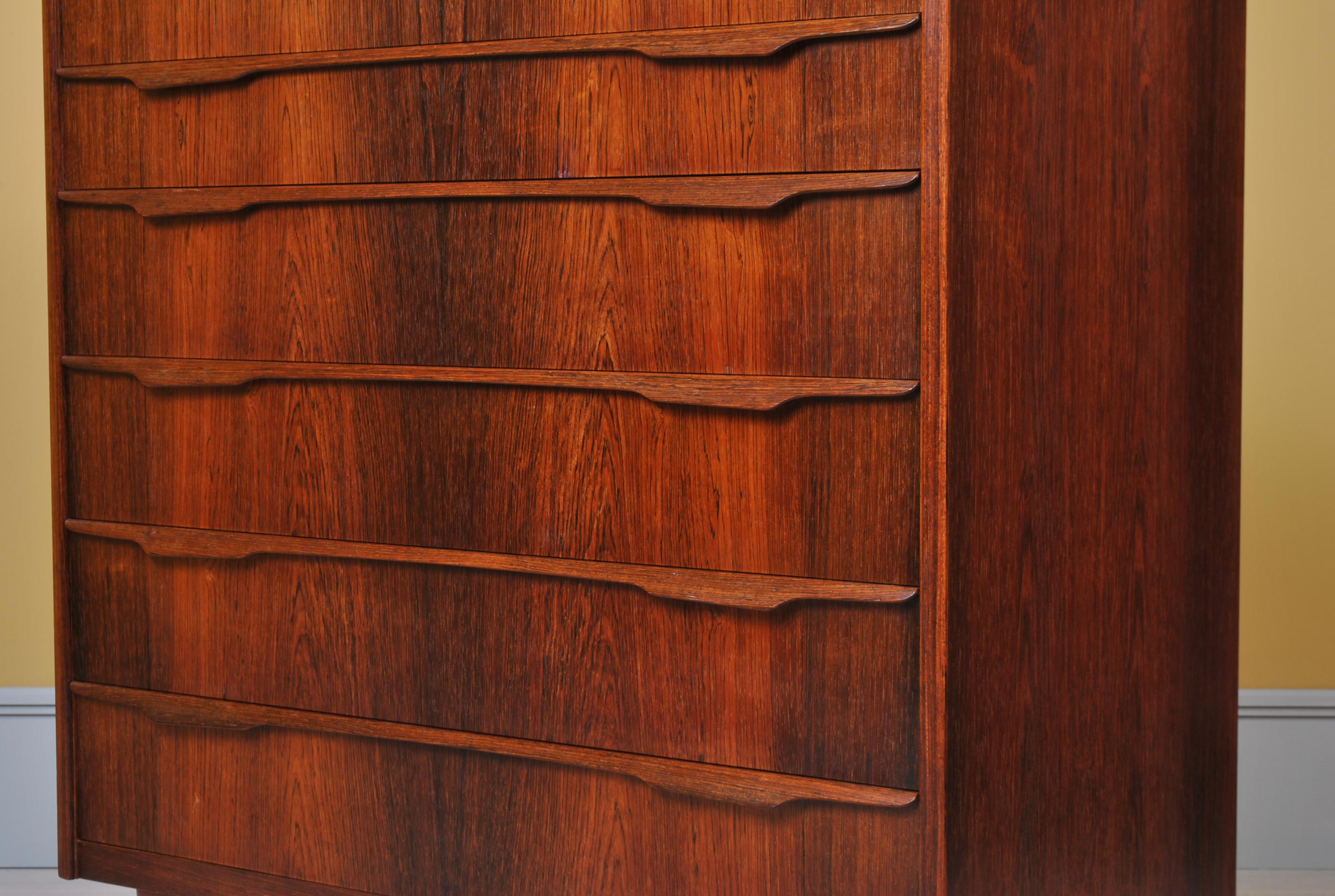 Veneer Danish Midcentury Rosewood Tallboy Chest of Drawers