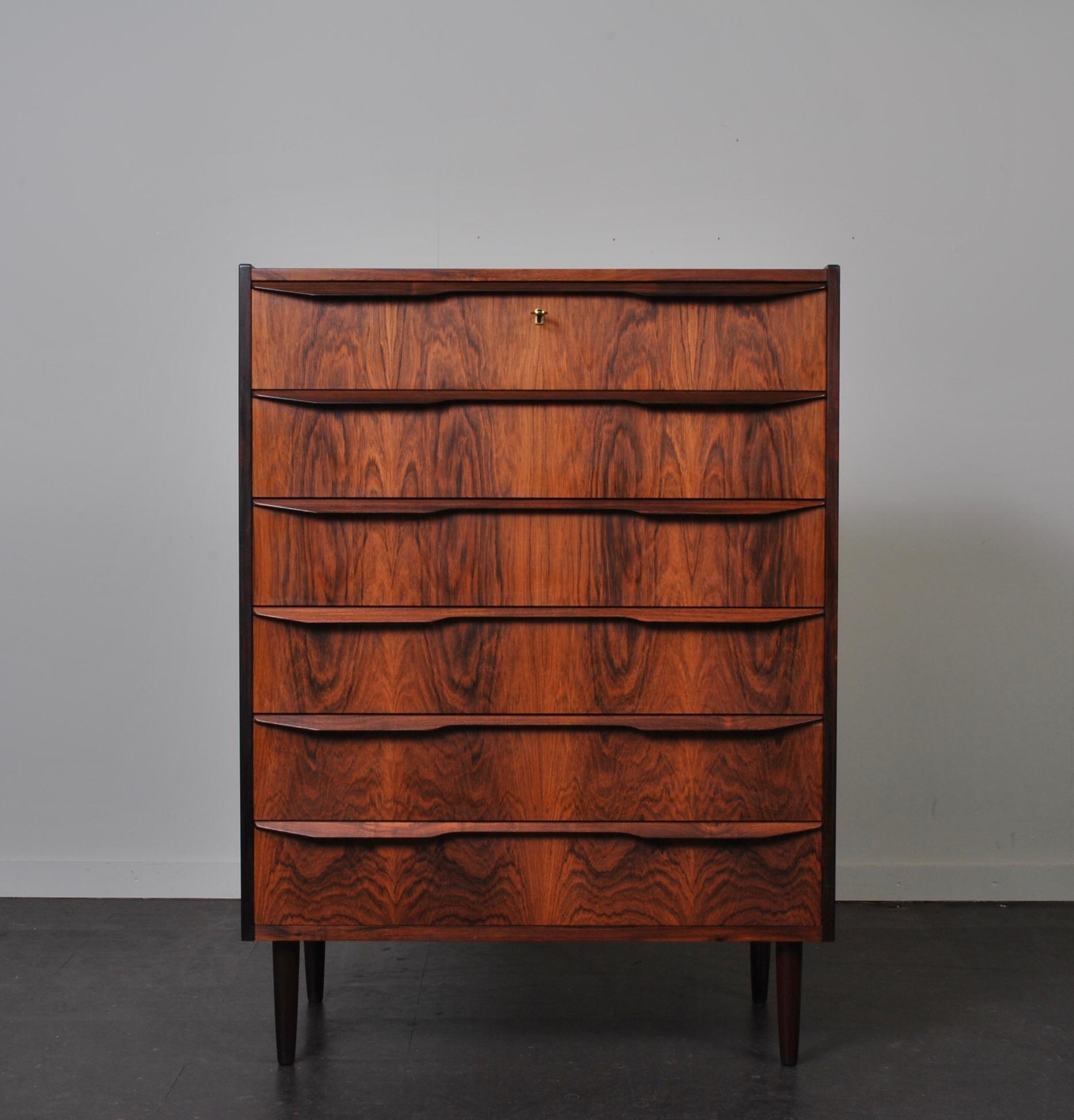 20th Century Danish Midcentury Rosewood Tallboy, Chest of Drawers