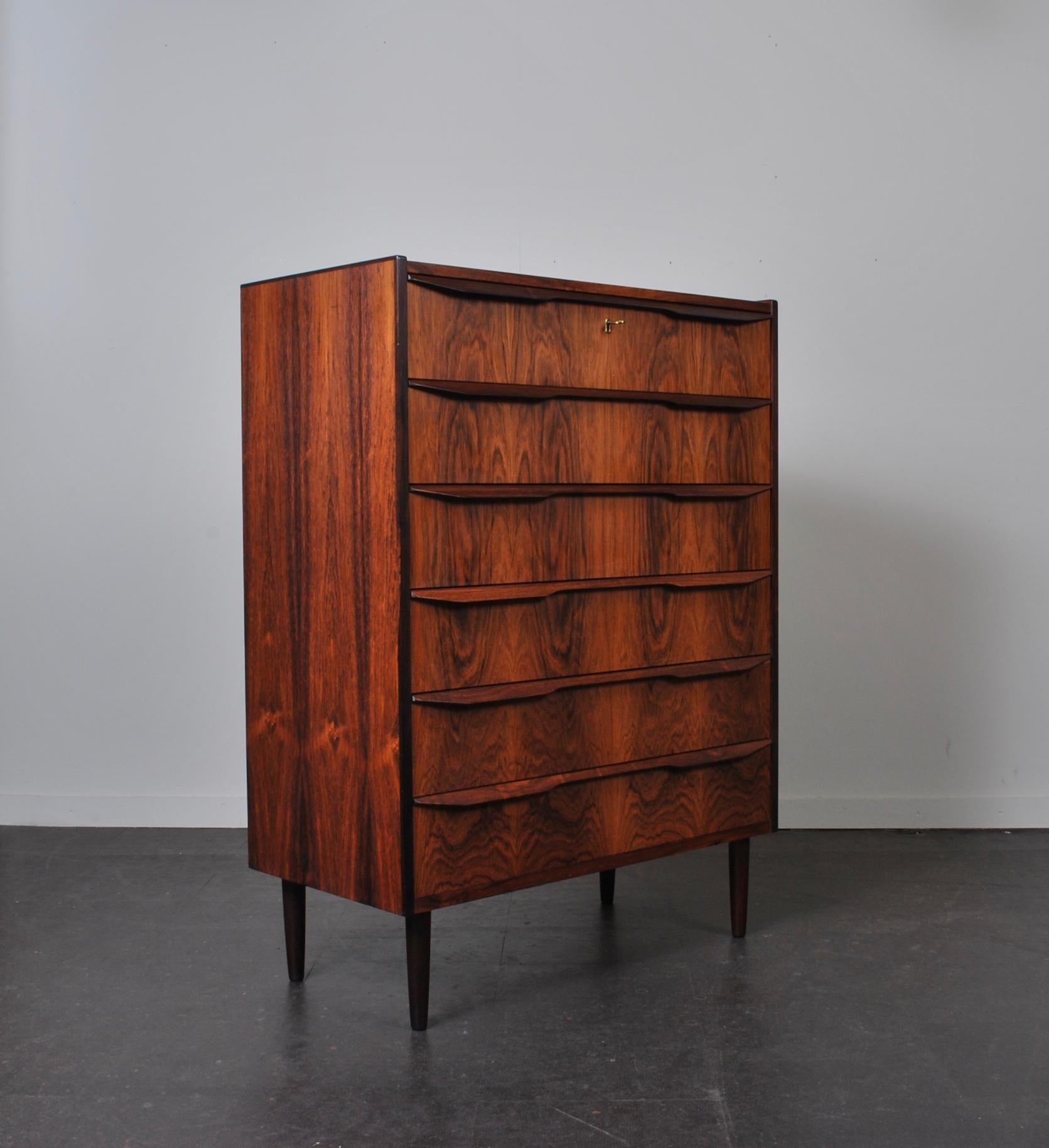 Danish Midcentury Rosewood Tallboy, Chest of Drawers 1