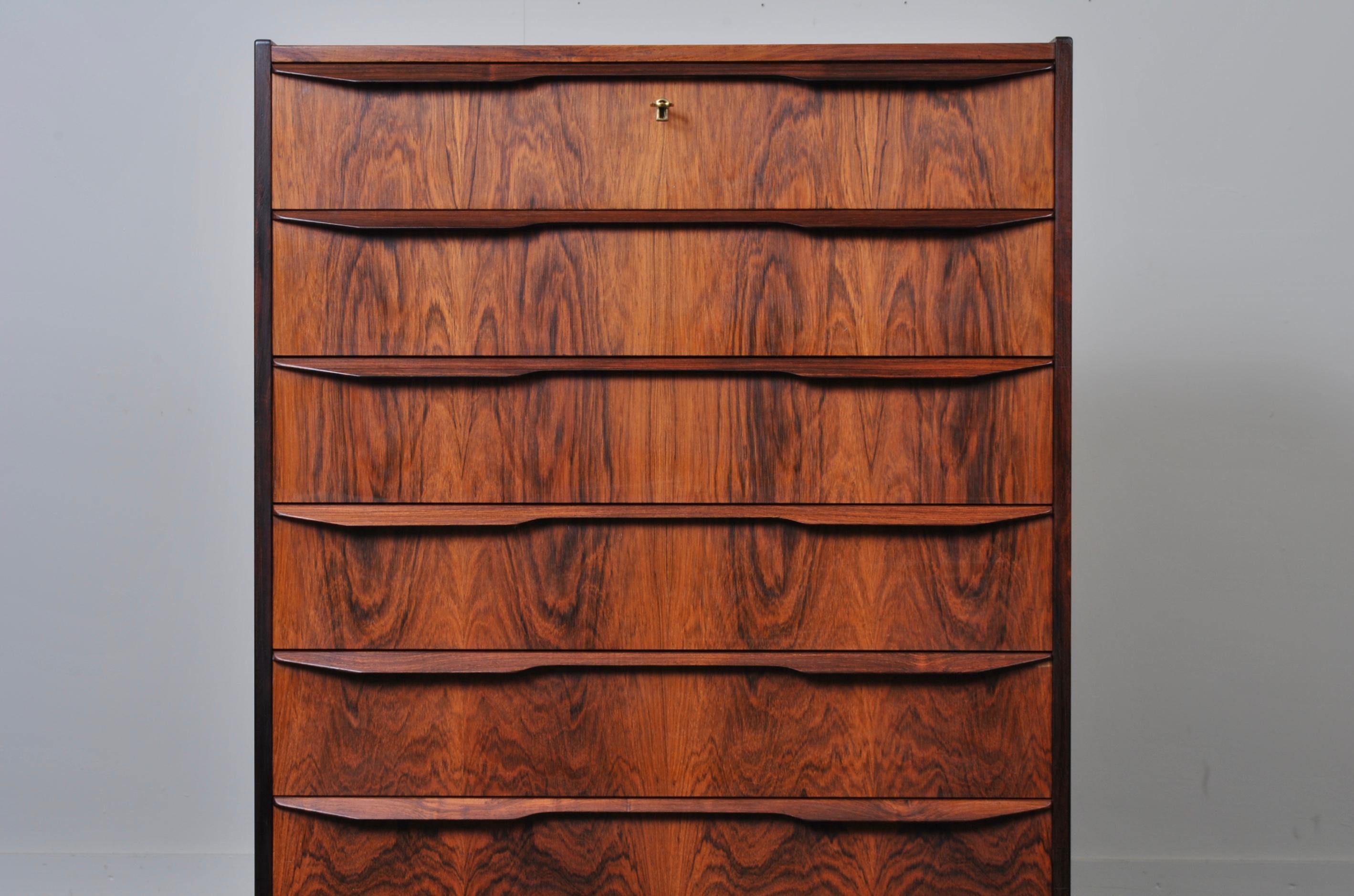 Danish Midcentury Rosewood Tallboy, Chest of Drawers 2