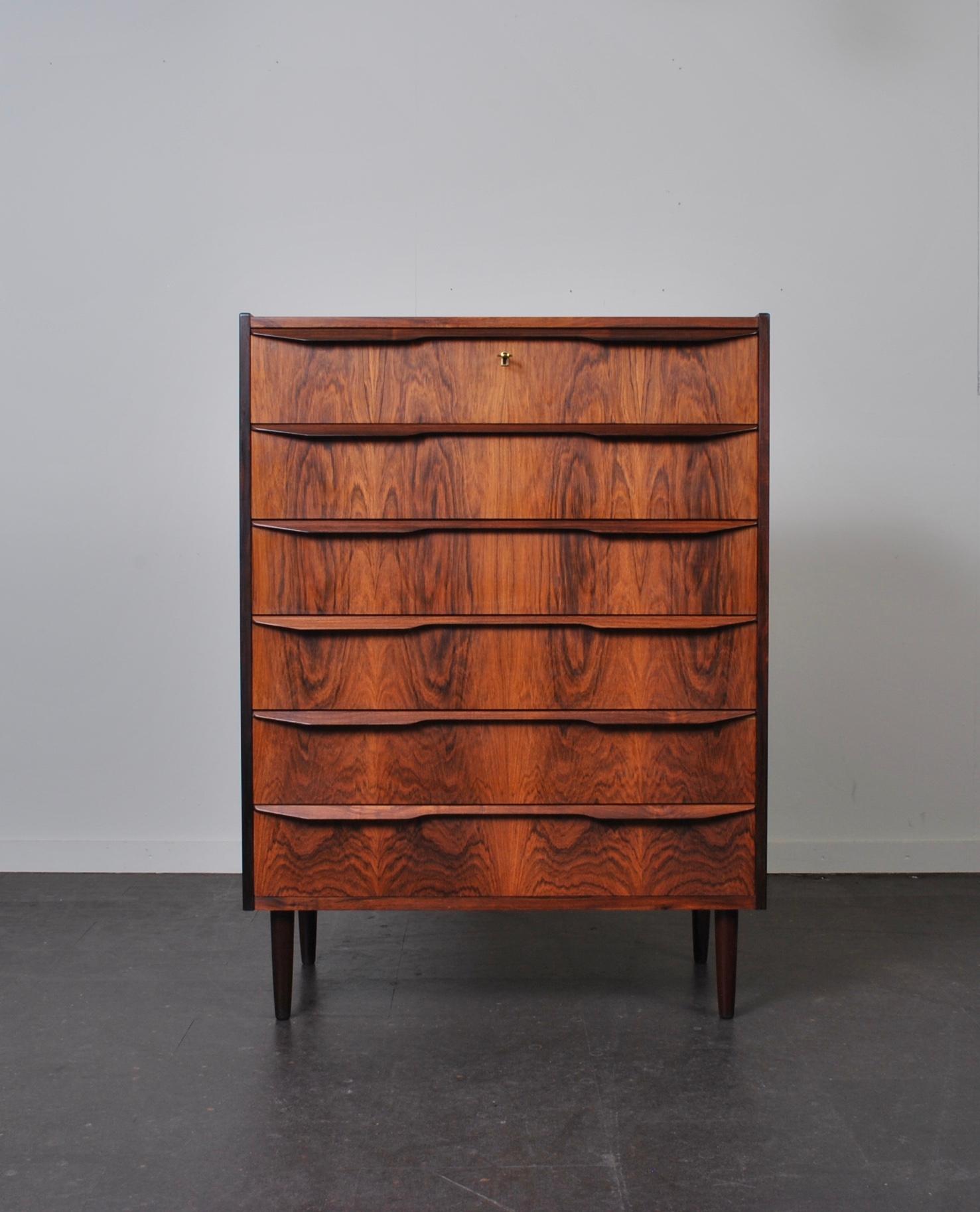 Danish Midcentury Rosewood Tallboy, Chest of Drawers 4