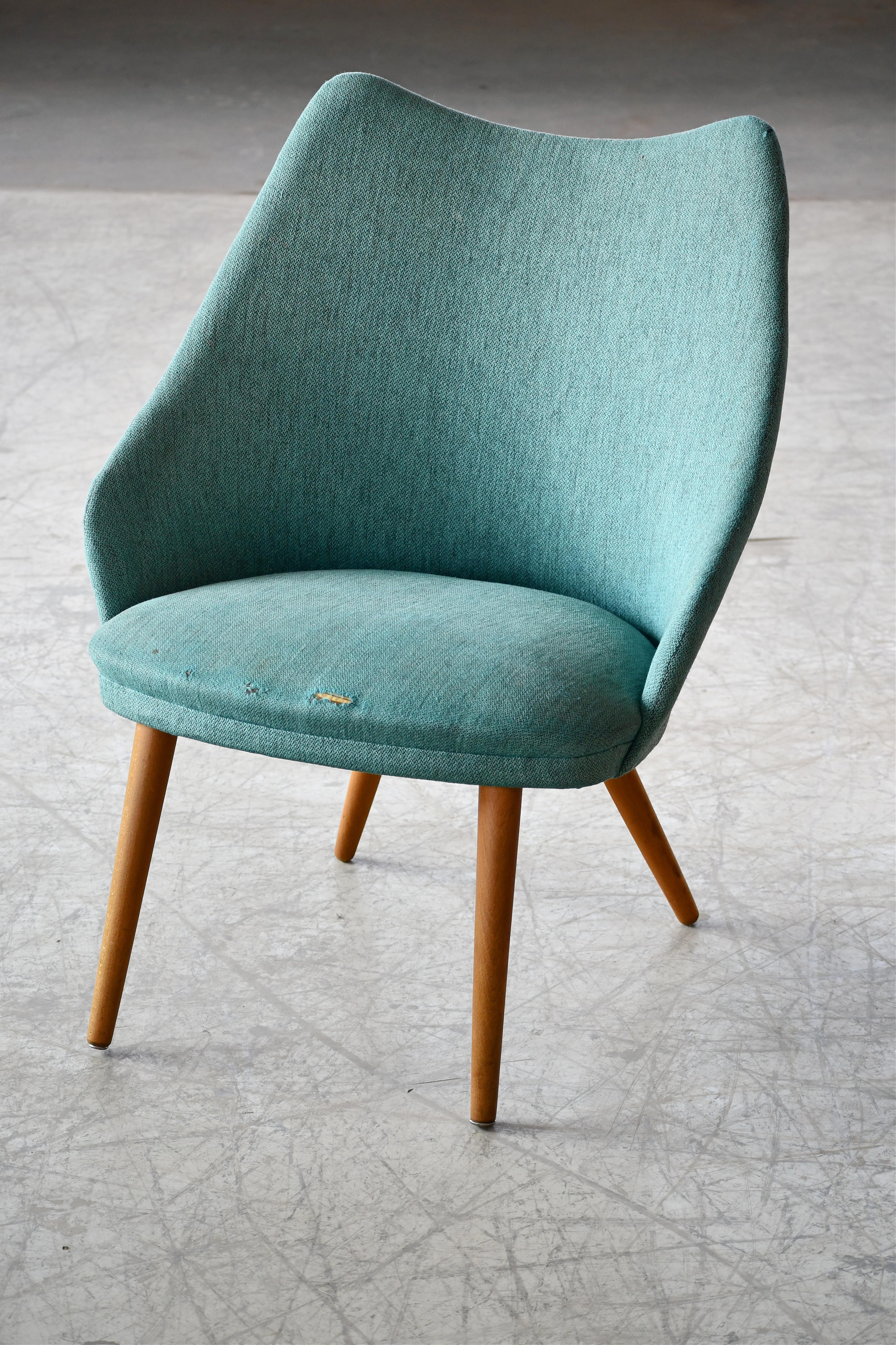 Wool Danish Midcentury Scoop Easy Chair ca. 1960  For Sale