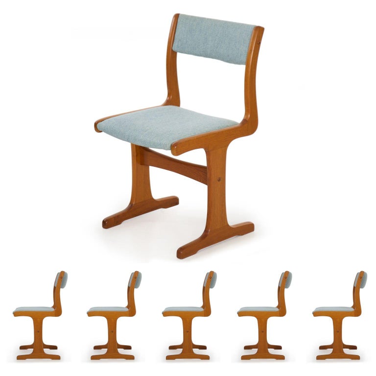 Danish Midcentury Set Of Six Chairs And Trestle Dining Table By Gangso Mobler