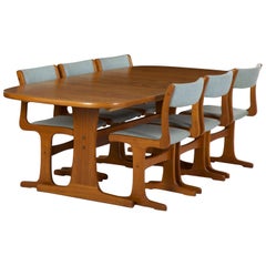 Danish Midcentury Set of Six Chairs and Trestle Dining Table by Gangso Møbler