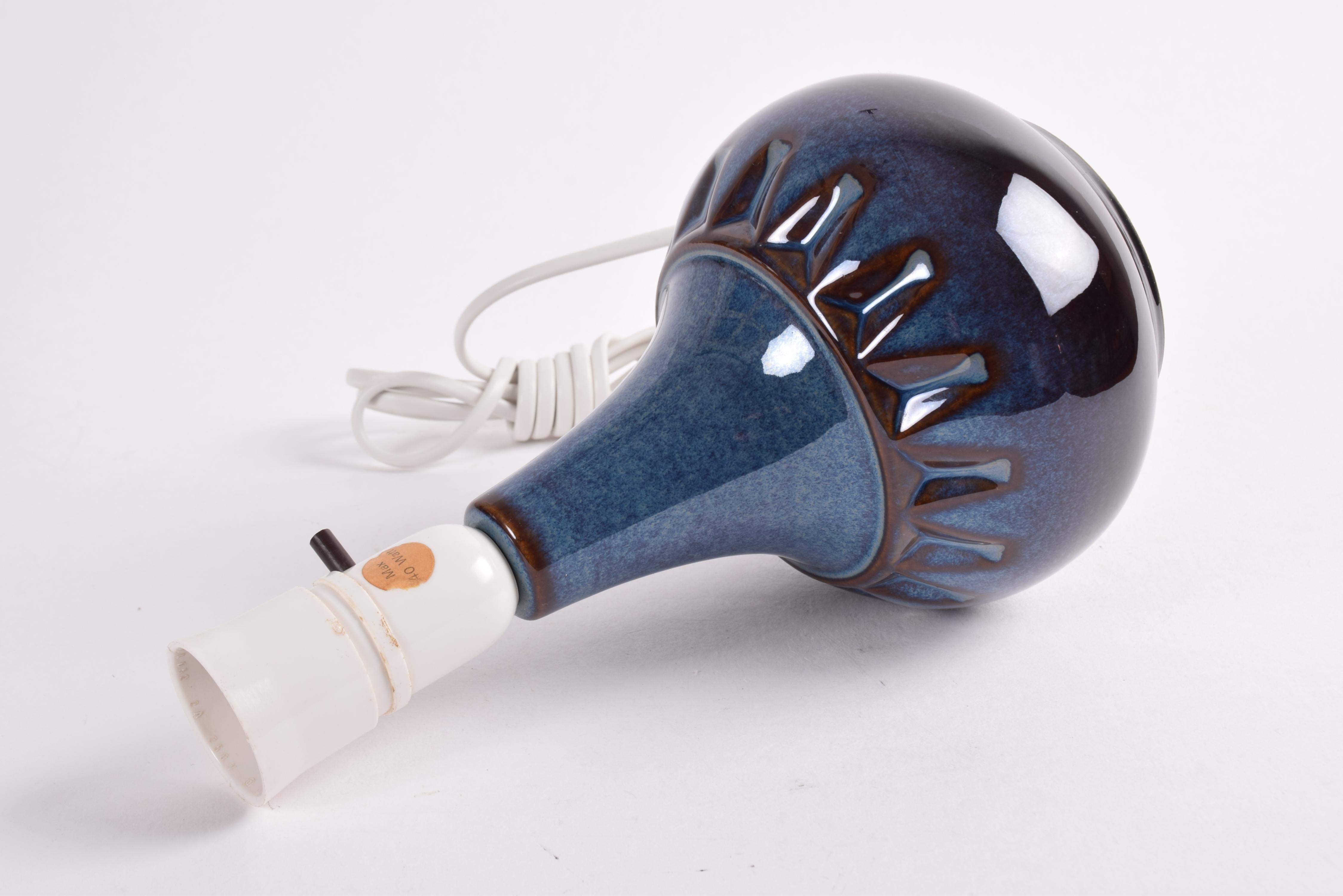 Stoneware Danish Midcentury Søholm Ceramic Table Lamp in Blue, Budded Shape, 1960s For Sale