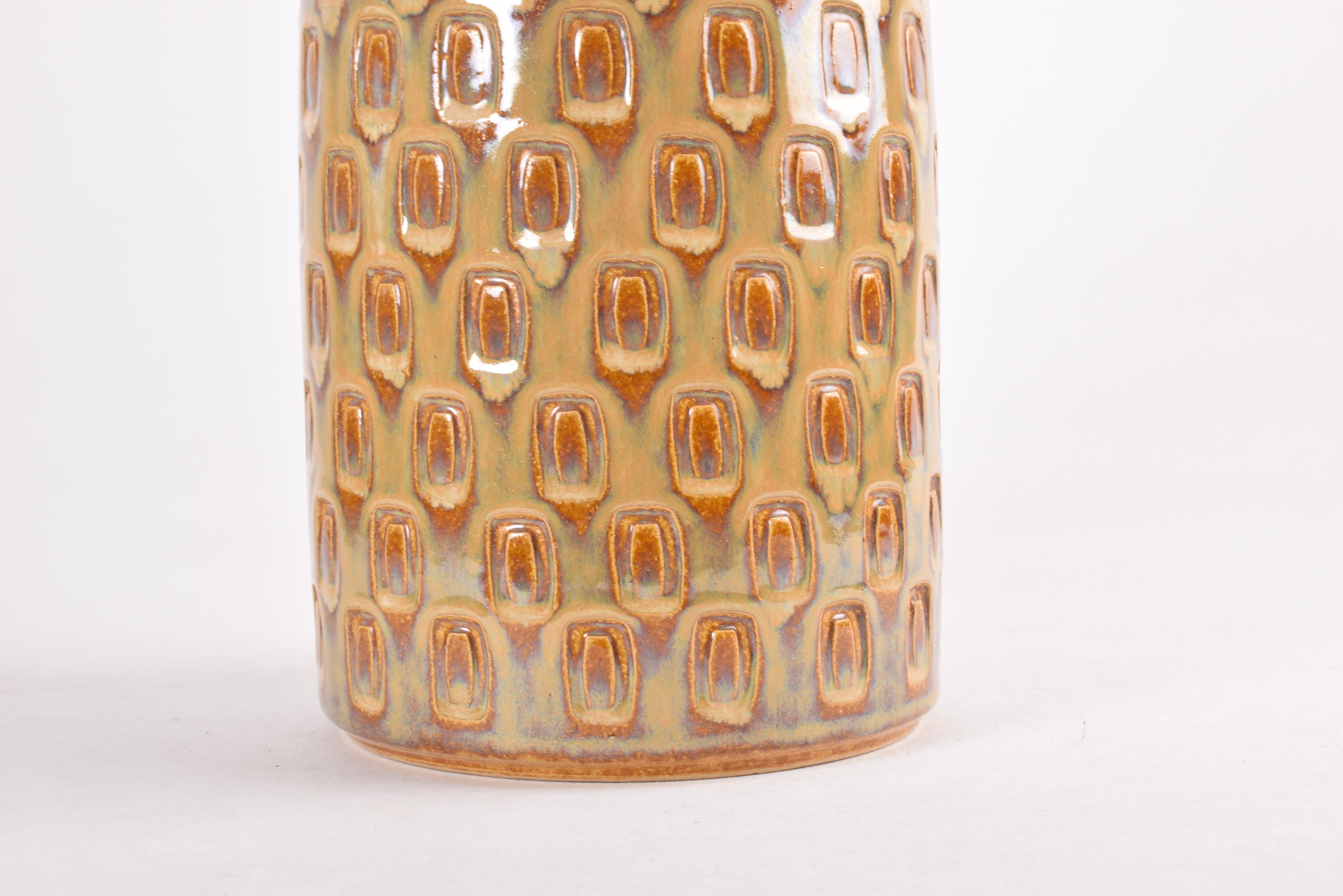 Scandinavian Modern Danish Midcentury Søholm Floor Vase Ceramic with Ochre Brown Purple Glaze, 1960s For Sale