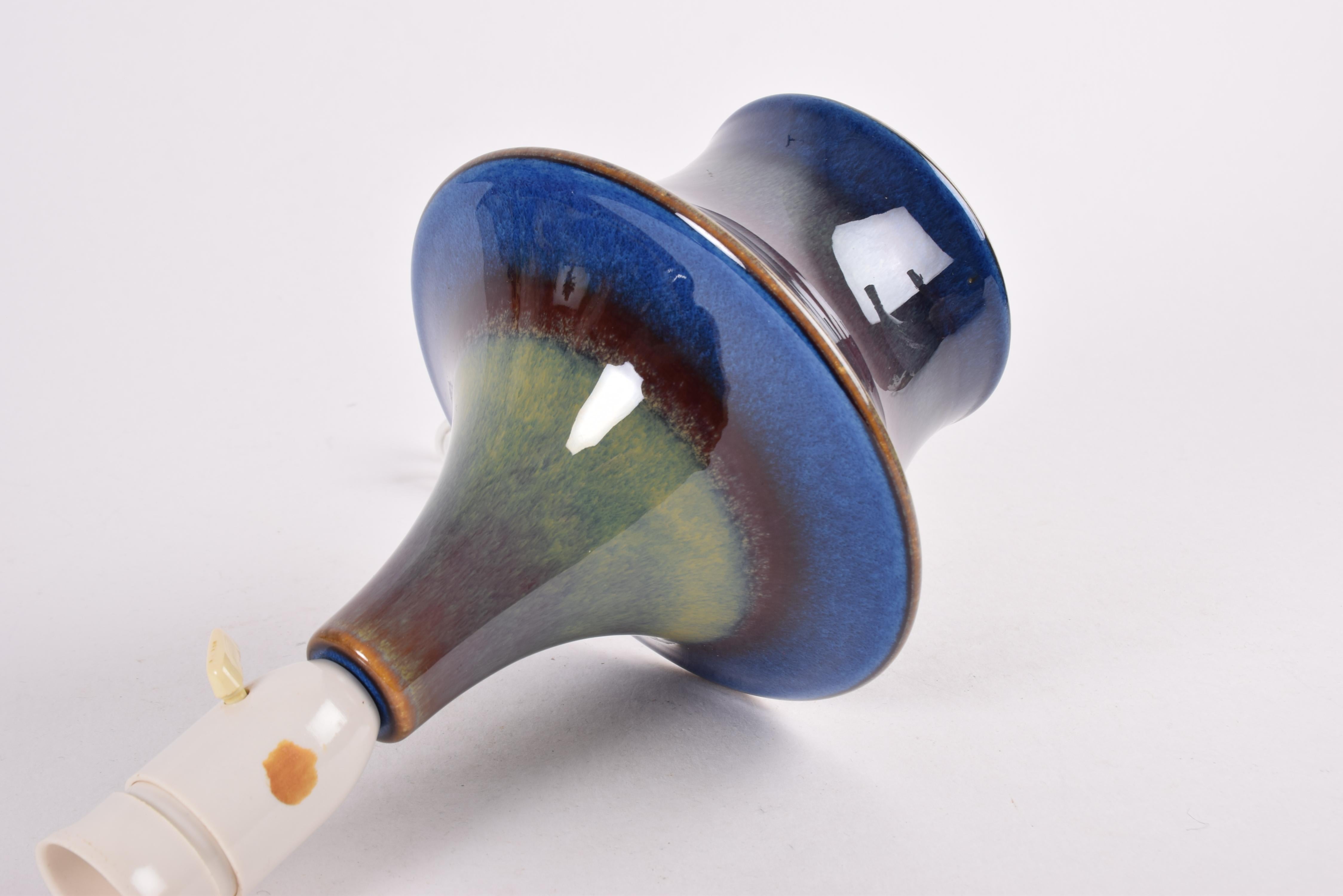 Ceramic Danish Midcentury Søholm Table Lamp Blue Brown Green Sculptural Ufo Shape, 1960s For Sale