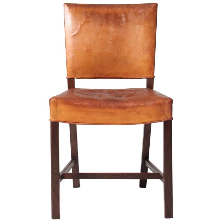 Danish Midcentury Side Chair in Patinated Leather and Oak, 1940s