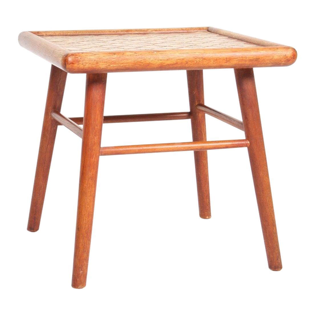 Danish Midcentury Side Table in Patinated Oak and Porcelain, 1940