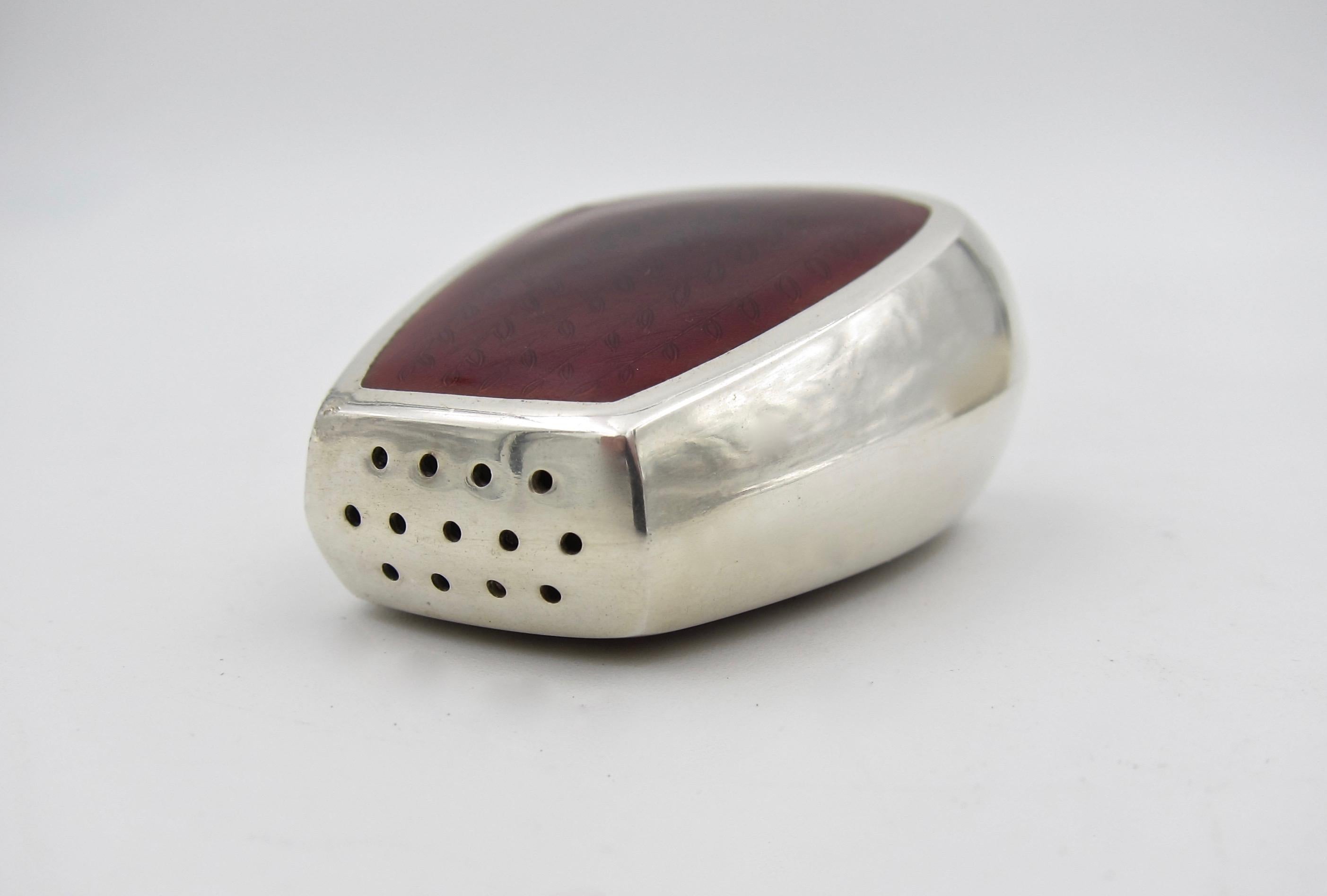 Danish Sterling Silver and Red Enamel Salt and Pepper Set by Anton Michelsen 1