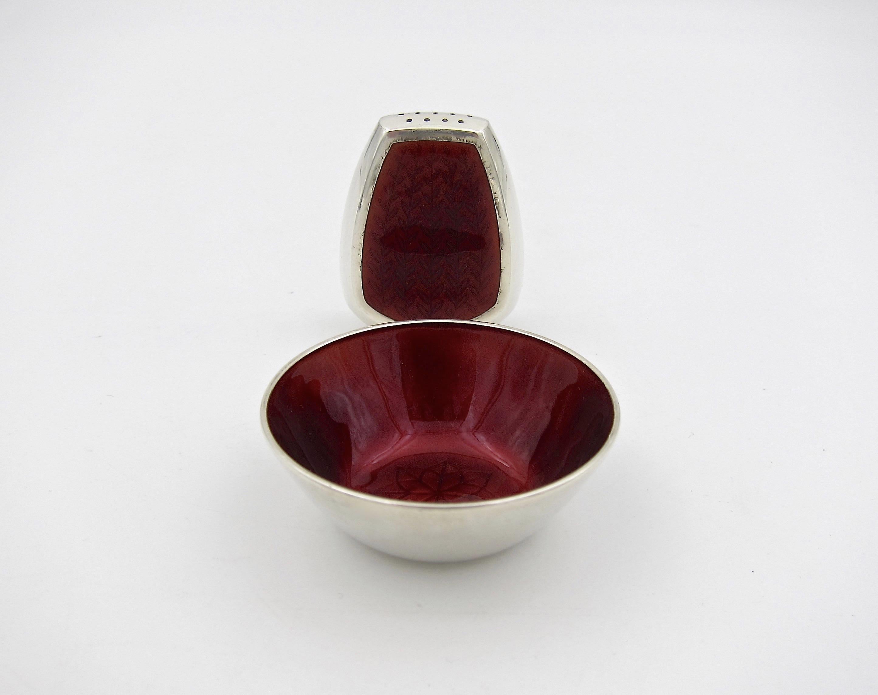 Danish Sterling Silver and Red Enamel Salt and Pepper Set by Anton Michelsen 2