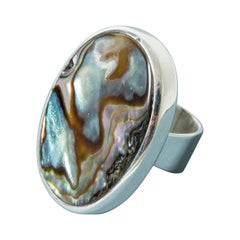Danish Midcentury Silver and Mother of Pearl Ring