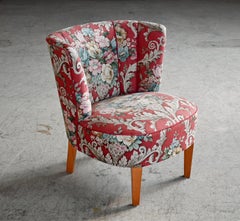 Danish Midcentury Slipper or Cocktail Lounge Chair Floral Fabric , 1950's