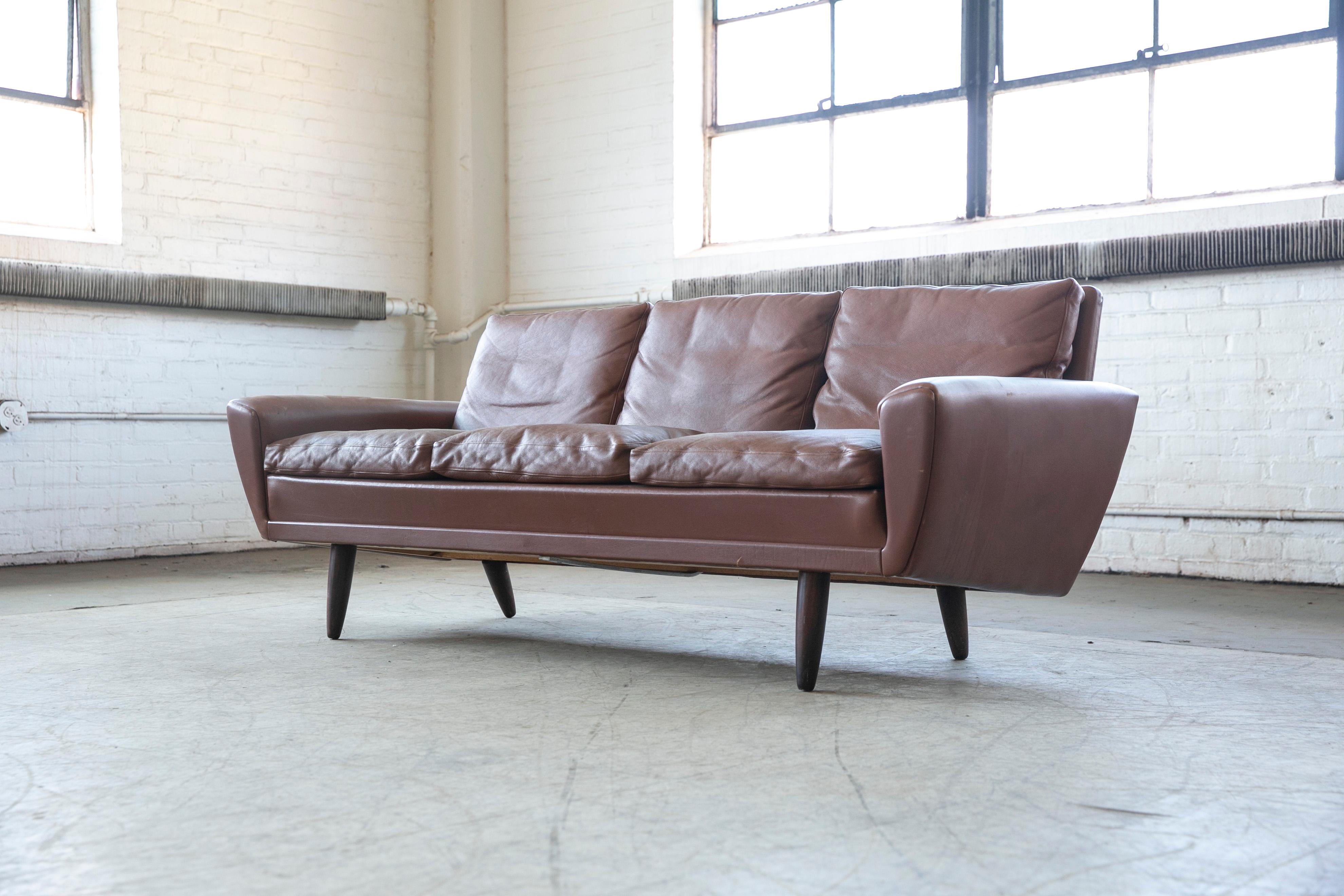 Danish Mid-Century Sofa in Cappuccino Colored Leather by Kurt Ostervig 2