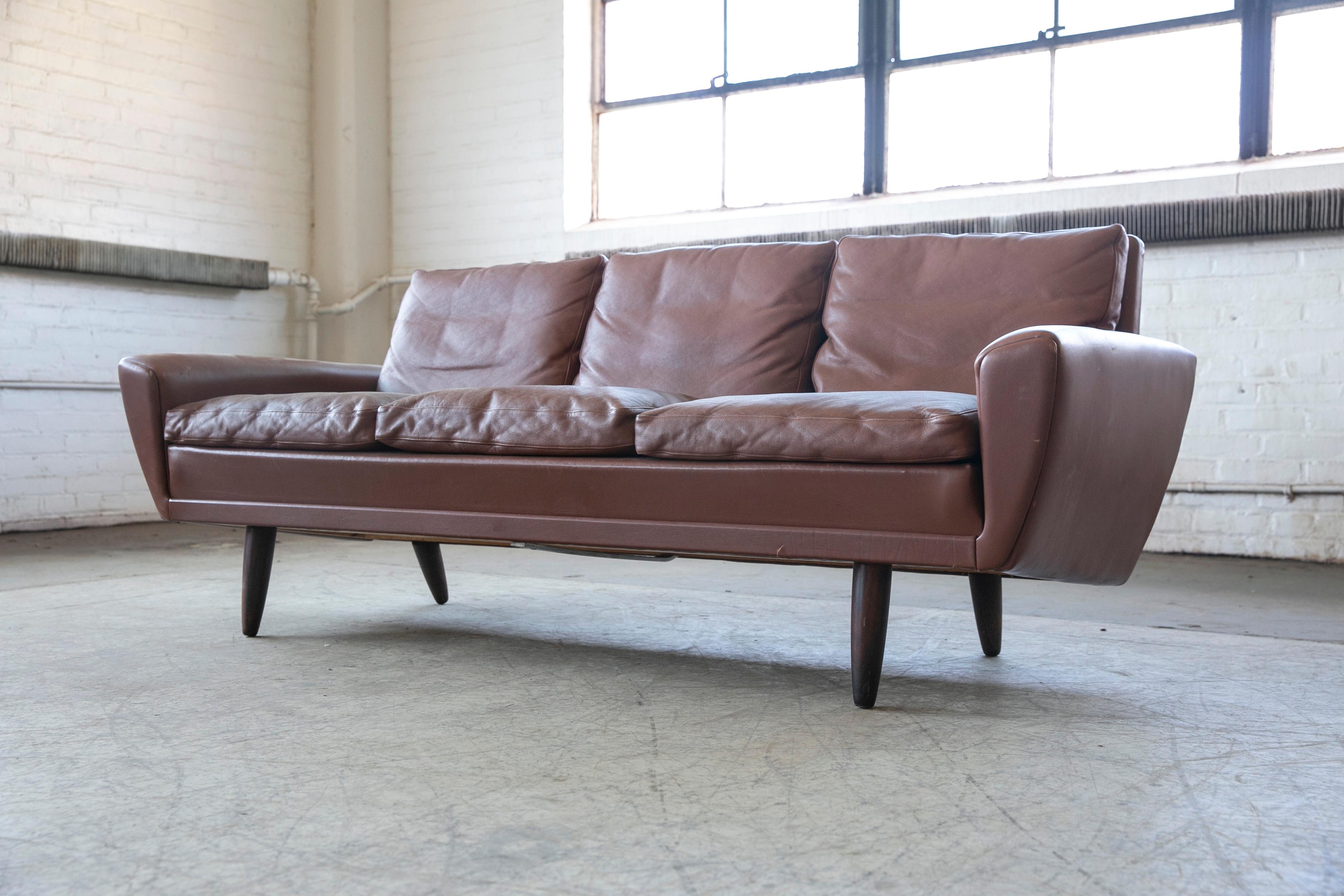 Danish Mid-Century Sofa in Cappuccino Colored Leather by Kurt Ostervig 3