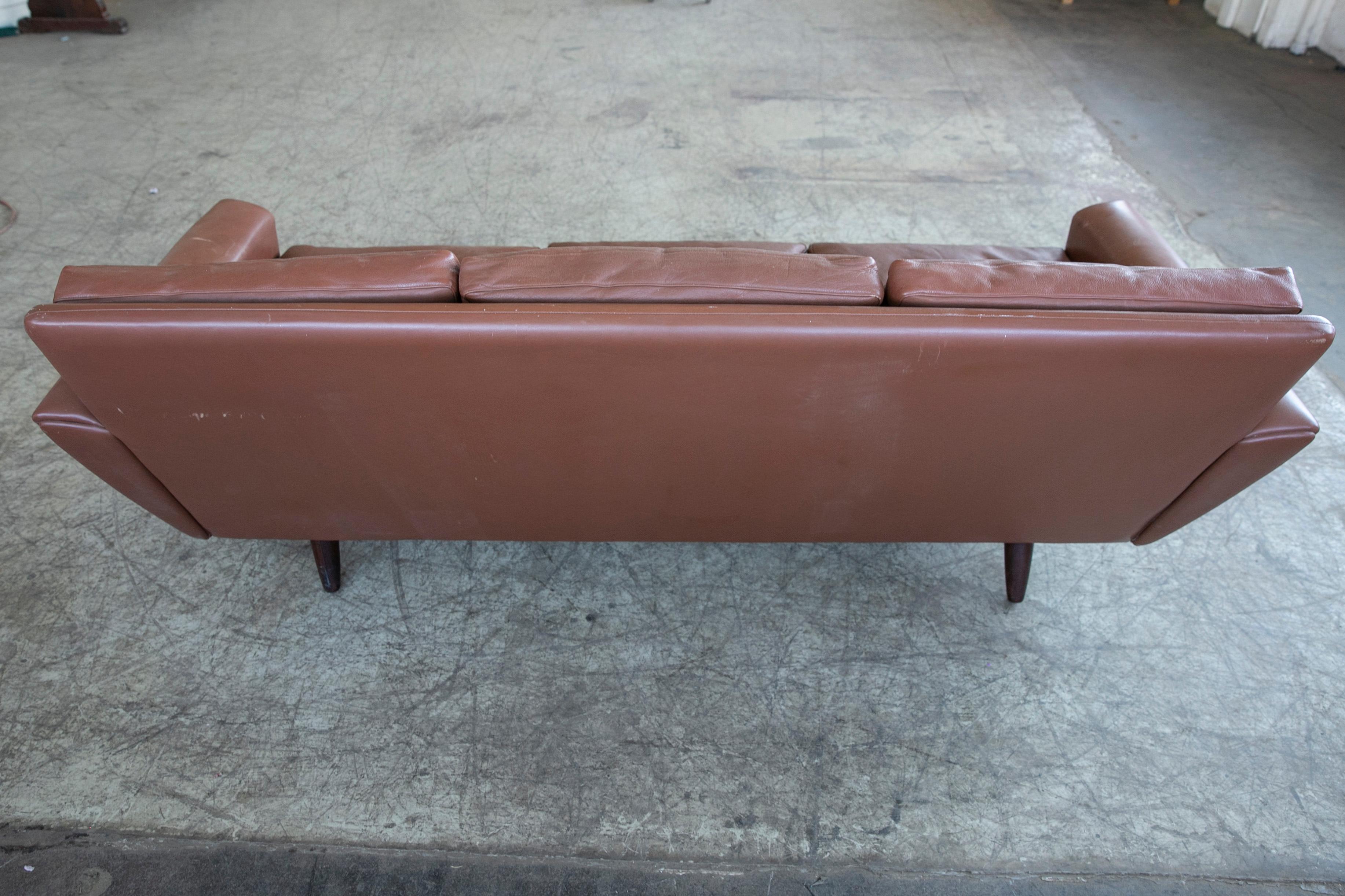 Danish Mid-Century Sofa in Cappuccino Colored Leather by Kurt Ostervig 4