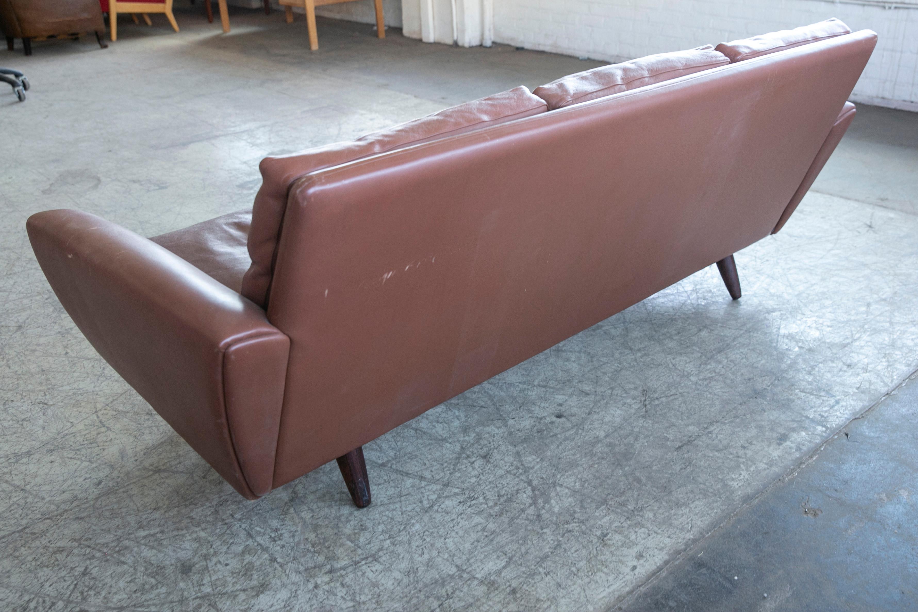 Danish Mid-Century Sofa in Cappuccino Colored Leather by Kurt Ostervig 5