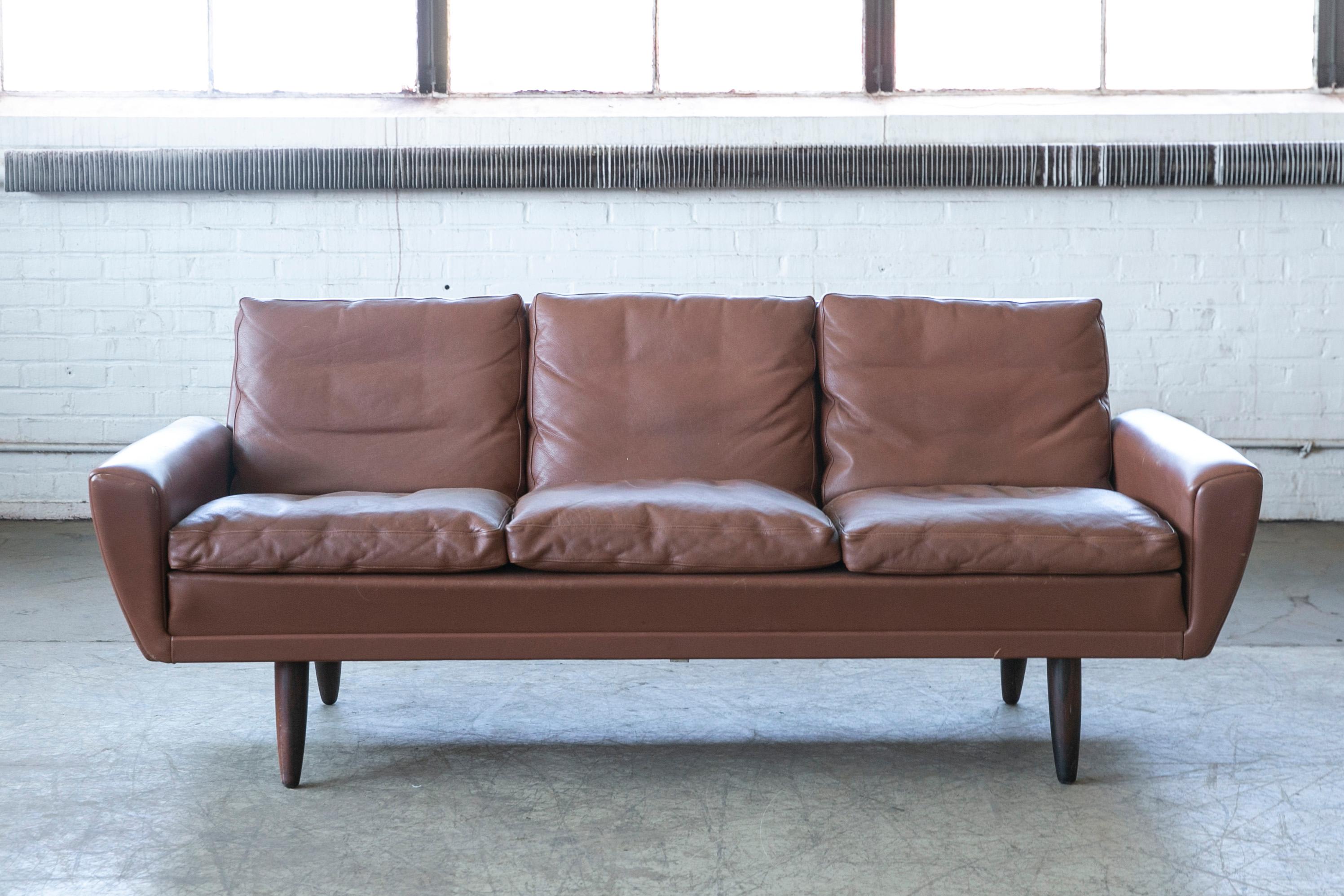 Mid-20th Century Danish Mid-Century Sofa in Cappuccino Colored Leather by Kurt Ostervig